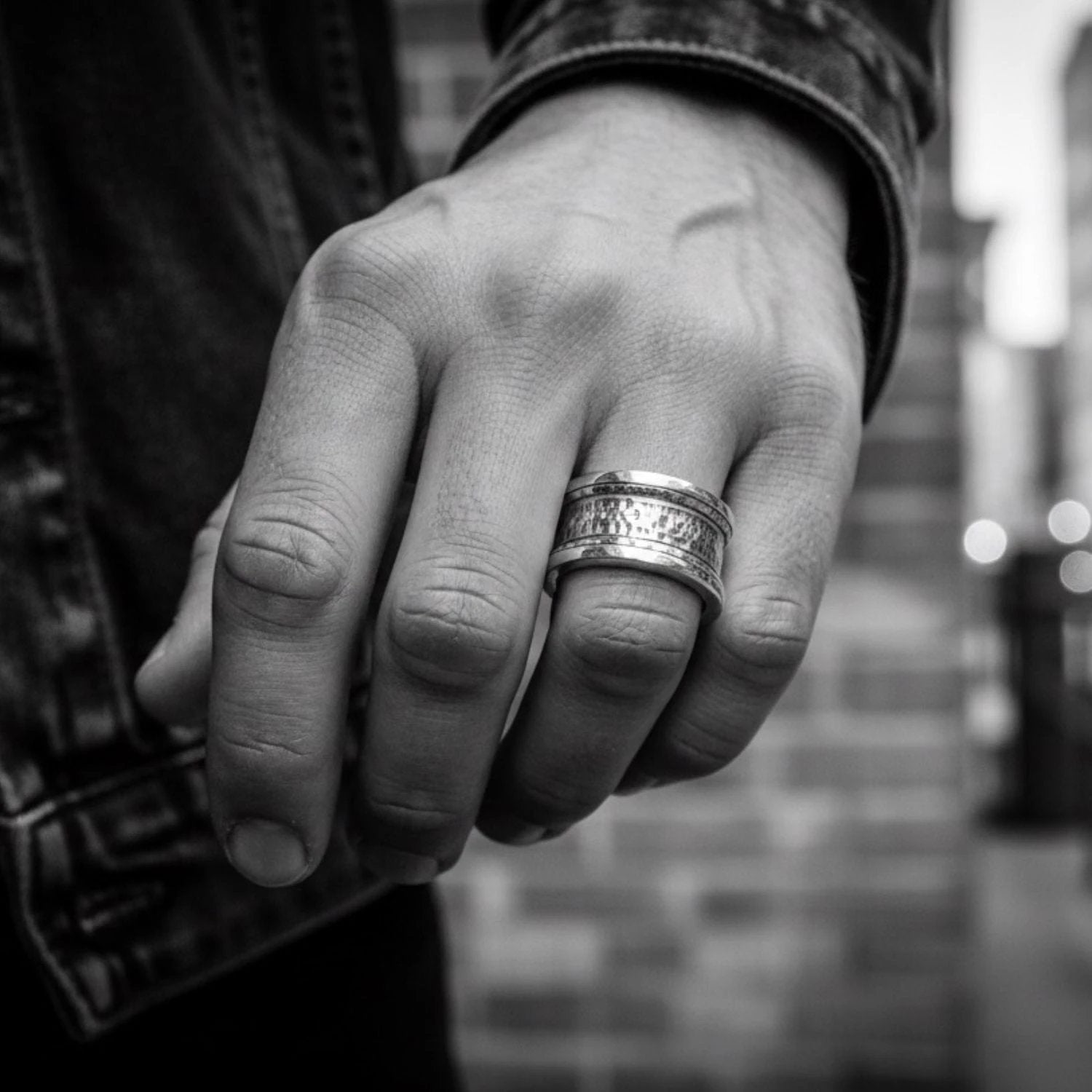 Men's Silver Ring – Chunky Sterling Silver Band with Oxidised Detail