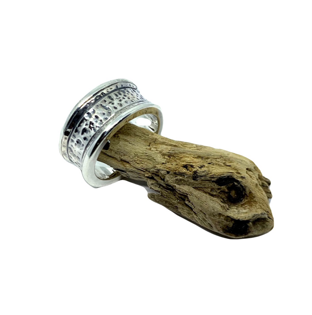 Men's Silver Ring – Chunky Sterling Silver Band with Oxidised Detail