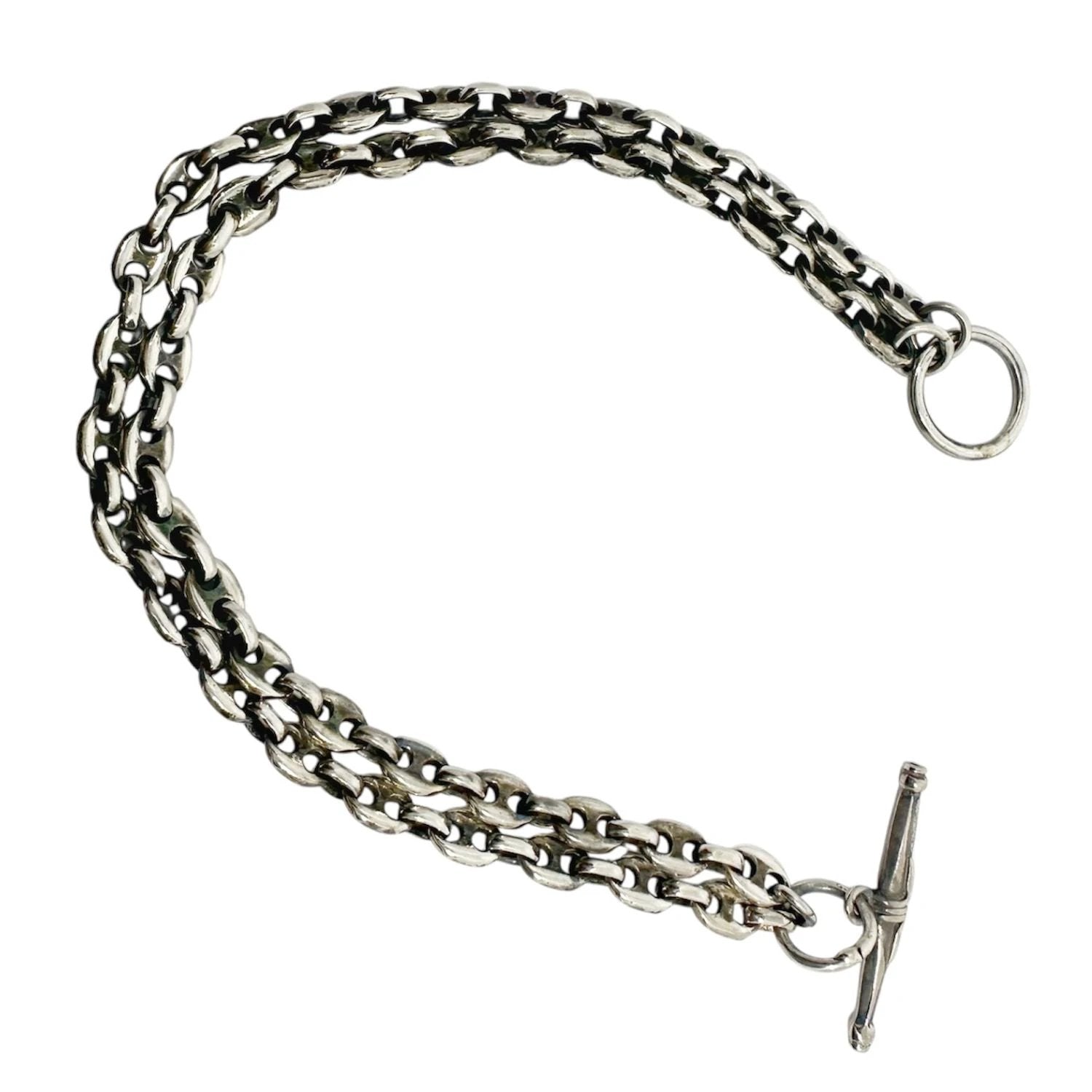 Mens Silver Bracelet – Handcrafted Double Anchor Chain Design by Tg-Jewellery By Tamara Gervasio (men-s-double-anchor-chain-bracelet-with-t-bar-clasp-sterling-silver-925)