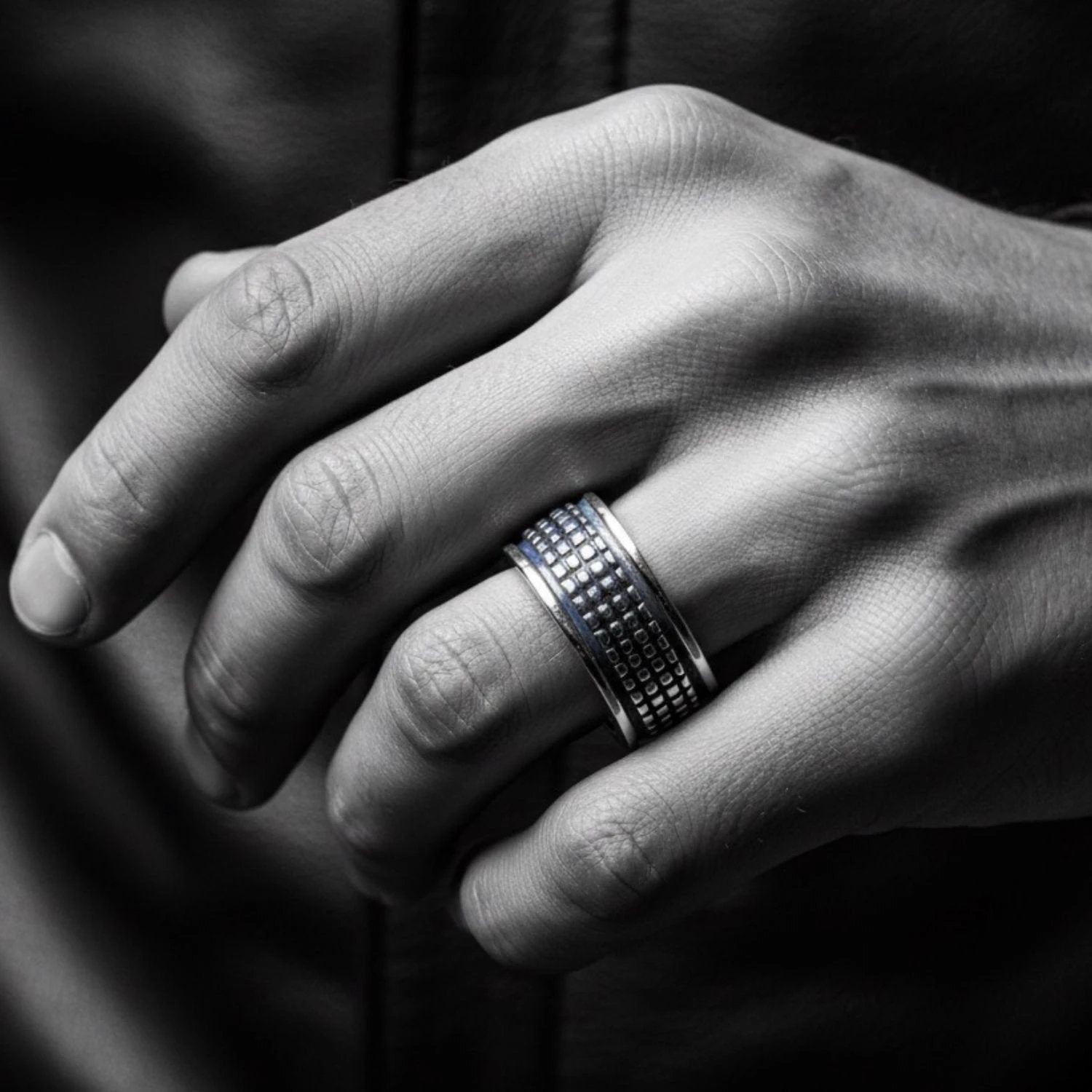 Men's Sterling Silver Ring - Bold Crocodile Design with Blue Enamel by Tg-Jewellery By Tamara Gervasio (crocodile-mens-ring-sterling-silver-925-with-blue-ceramic-enamel)