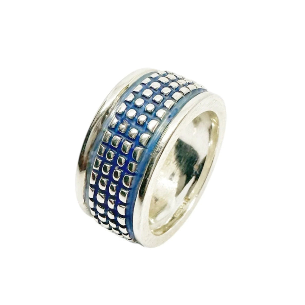 Men's Sterling Silver Ring - Bold Crocodile Design with Blue Enamel by Tg-Jewellery By Tamara Gervasio (crocodile-mens-ring-sterling-silver-925-with-blue-ceramic-enamel)