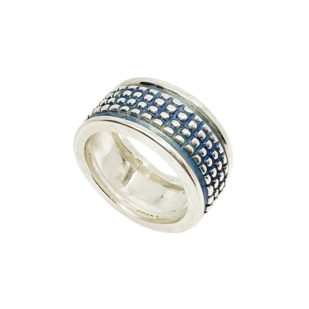 Men's Sterling Silver Ring - Bold Crocodile Design with Blue Enamel by Tg-Jewellery By Tamara Gervasio (crocodile-mens-ring-sterling-silver-925-with-blue-ceramic-enamel)