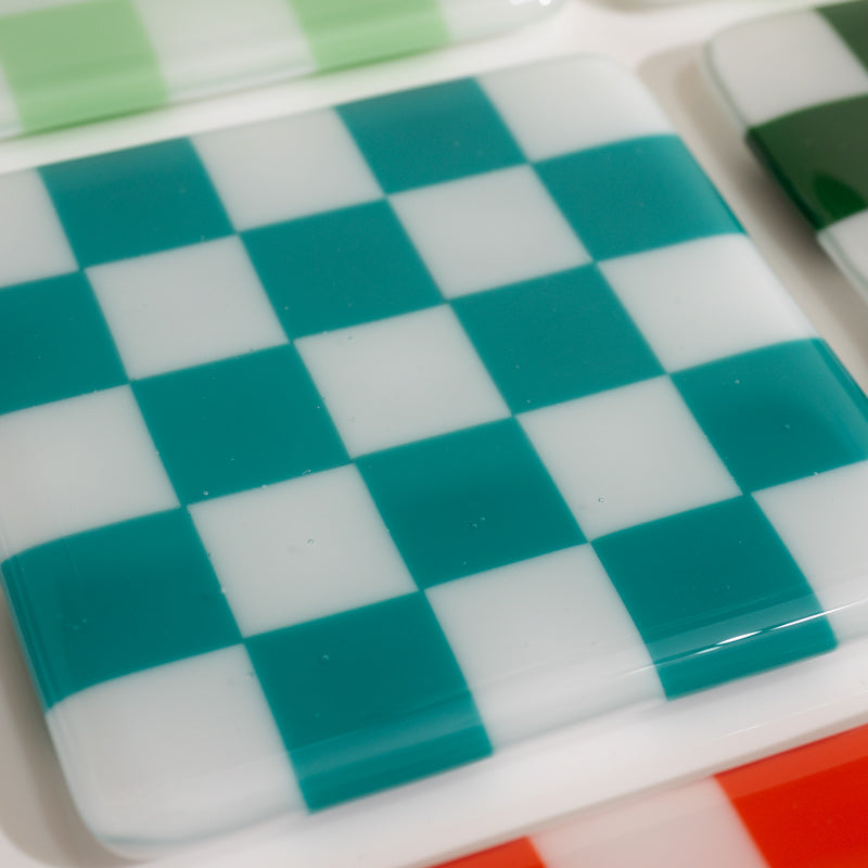 10cm Chequered Soft White/Colour Coaster - Oceanside Collection