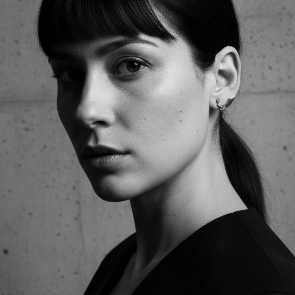 Skull Earrings - H.R. Giger Inspired Dagger Stud in Sterling Silver by Tg-Jewellery By Tamara Gervasio (single-arm-skull-dagger-stud-earring-in-sterling-silver-925-2cm)