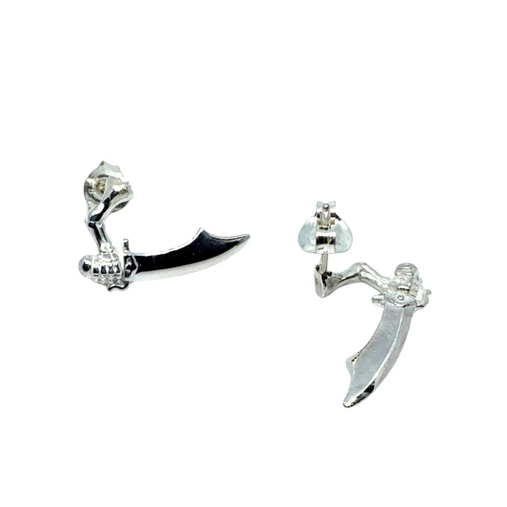 Skull Earrings - H.R. Giger Inspired Dagger Stud in Sterling Silver by Tg-Jewellery By Tamara Gervasio (single-arm-skull-dagger-stud-earring-in-sterling-silver-925-2cm)