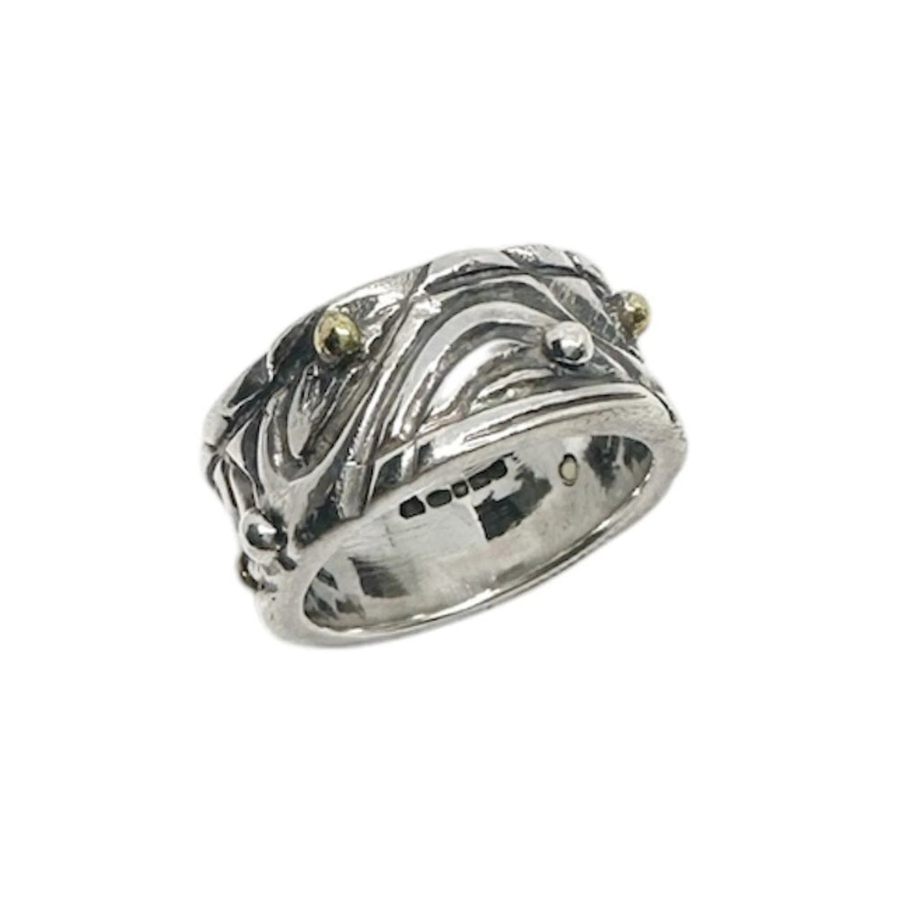 Sterling Silver Ring – Wood-Inspired Contemporary Design by Tg-Jewellery By Tamara Gervasio (le-linee-pebbles-ring-sterling-silver-925-with-brass-accents-one-of-a-kind)