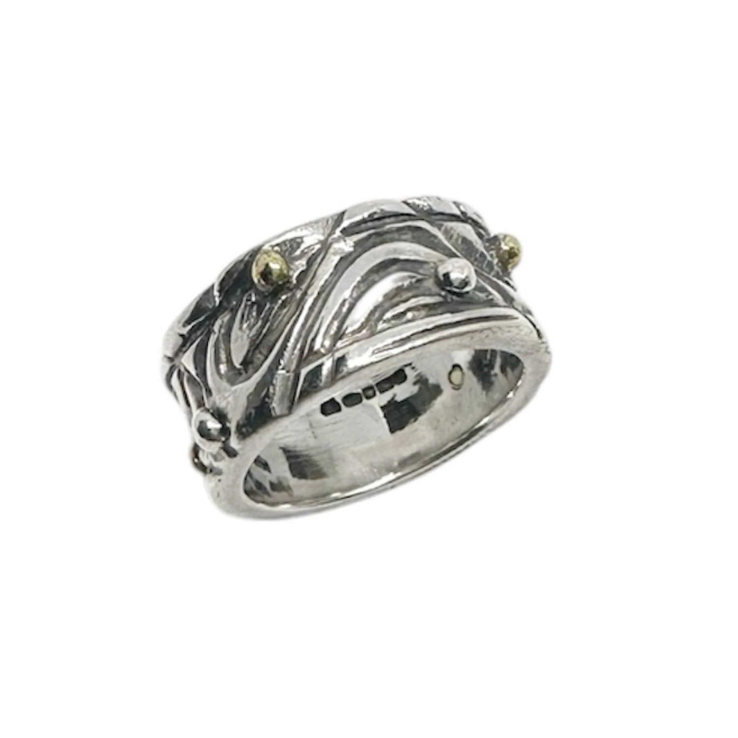 Sterling Silver Ring – Wood-Inspired Contemporary Design by Tg-Jewellery By Tamara Gervasio (le-linee-pebbles-ring-sterling-silver-925-with-brass-accents-one-of-a-kind)