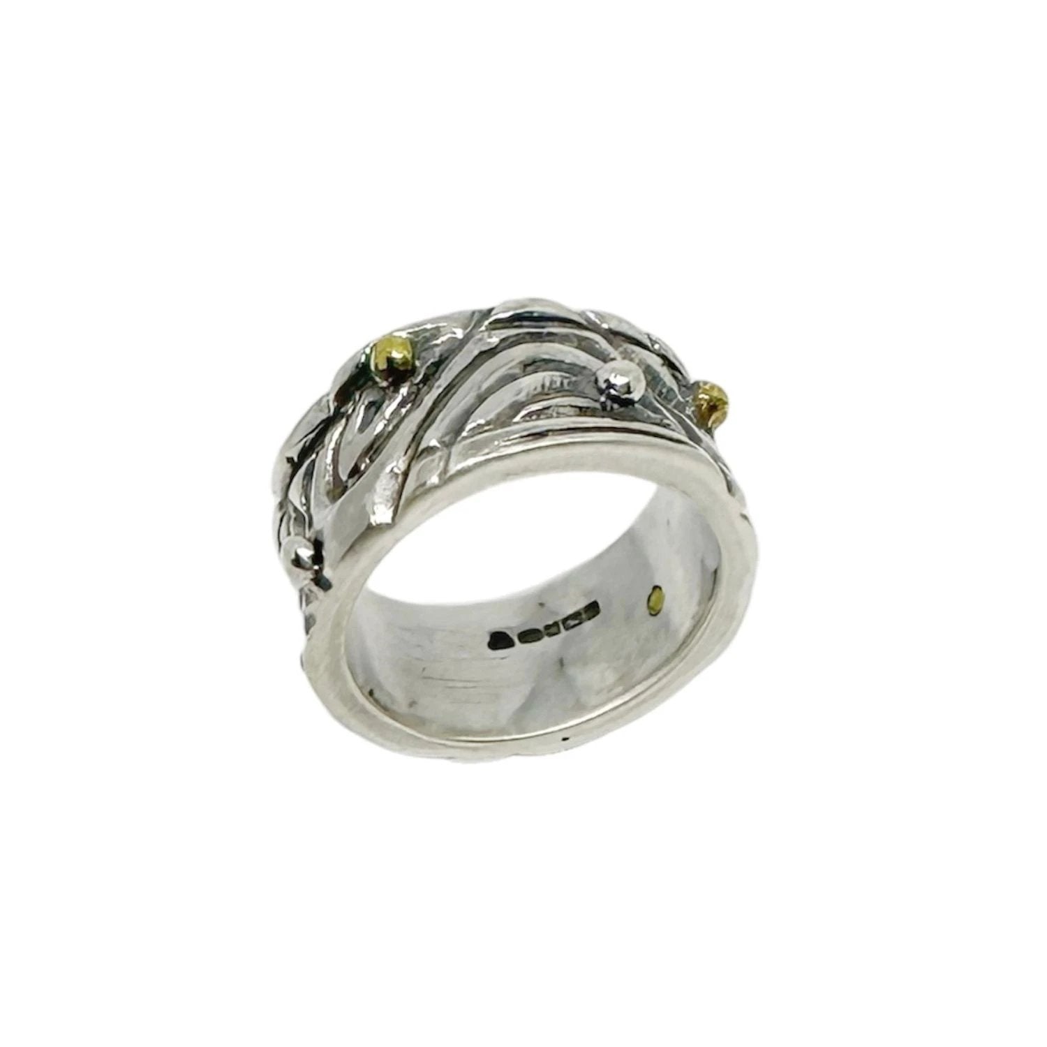 Sterling Silver Ring – Wood-Inspired Contemporary Design by Tg-Jewellery By Tamara Gervasio (le-linee-pebbles-ring-sterling-silver-925-with-brass-accents-one-of-a-kind)