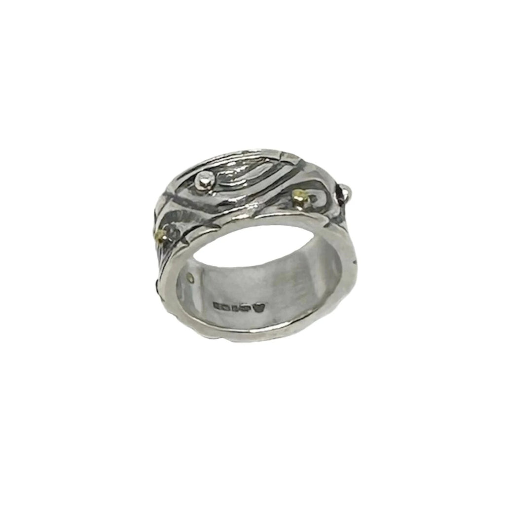 Sterling Silver Ring – Wood-Inspired Contemporary Design by Tg-Jewellery By Tamara Gervasio (le-linee-pebbles-ring-sterling-silver-925-with-brass-accents-one-of-a-kind)