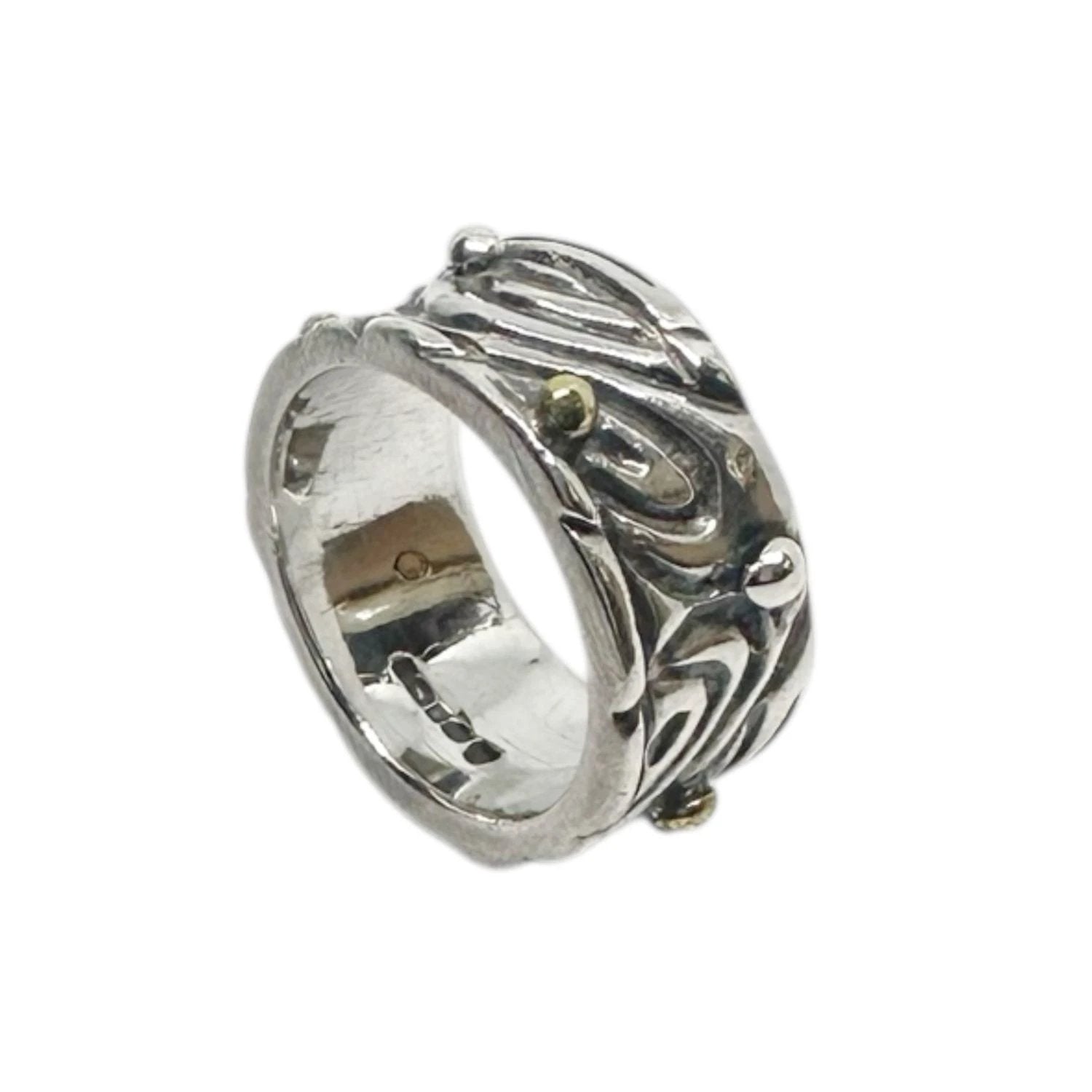 Sterling Silver Ring – Wood-Inspired Contemporary Design by Tg-Jewellery By Tamara Gervasio (le-linee-pebbles-ring-sterling-silver-925-with-brass-accents-one-of-a-kind)