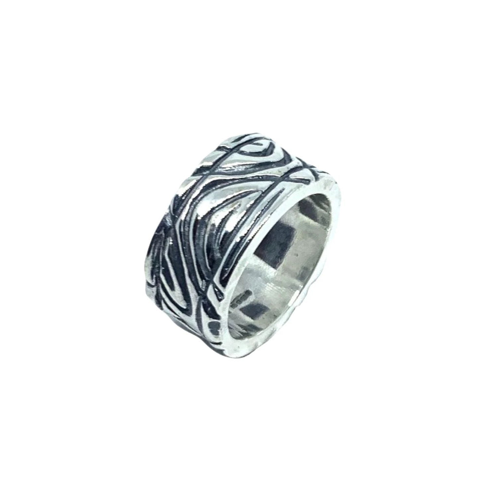 Sterling Silver Ring - Handcrafted Wood Grain Design