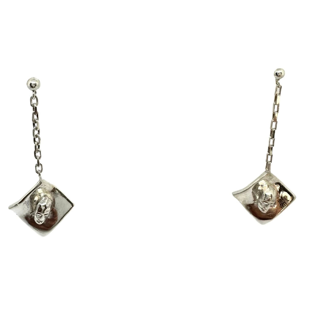 Skull Earrings – Handcrafted Sterling Silver Gothic Drop Earrings by Tg-Jewellery By Tamara Gervasio (skull-dangle-rectangular-trace-chain-earrings-sterling-silver-925)