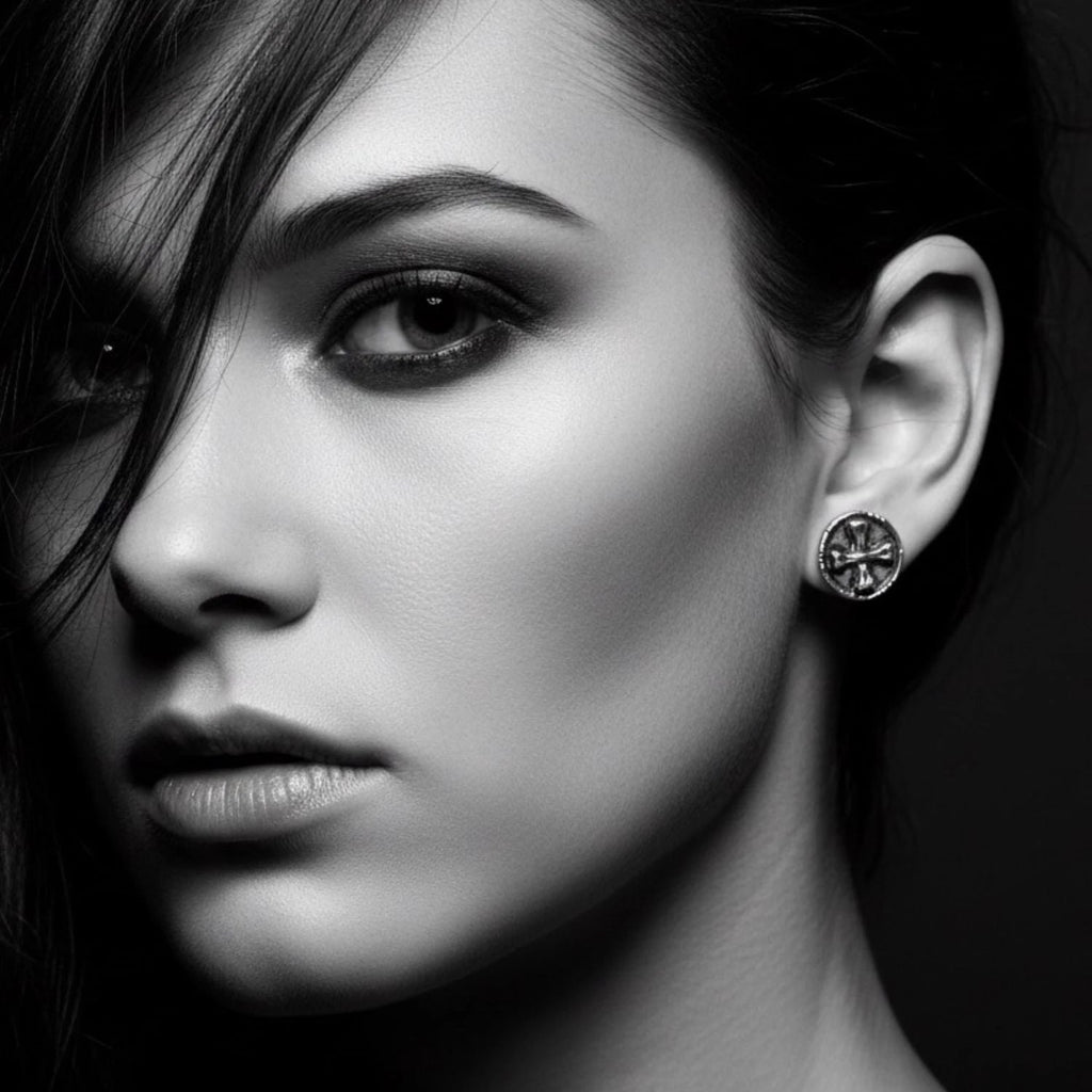 Skull Stud Earrings - Handcrafted Sterling Silver Gothic Style by Tg-Jewellery By Tamara Gervasio (bones-skull-medaglie-coin-stud-sterling-silver-925-handcrafted)