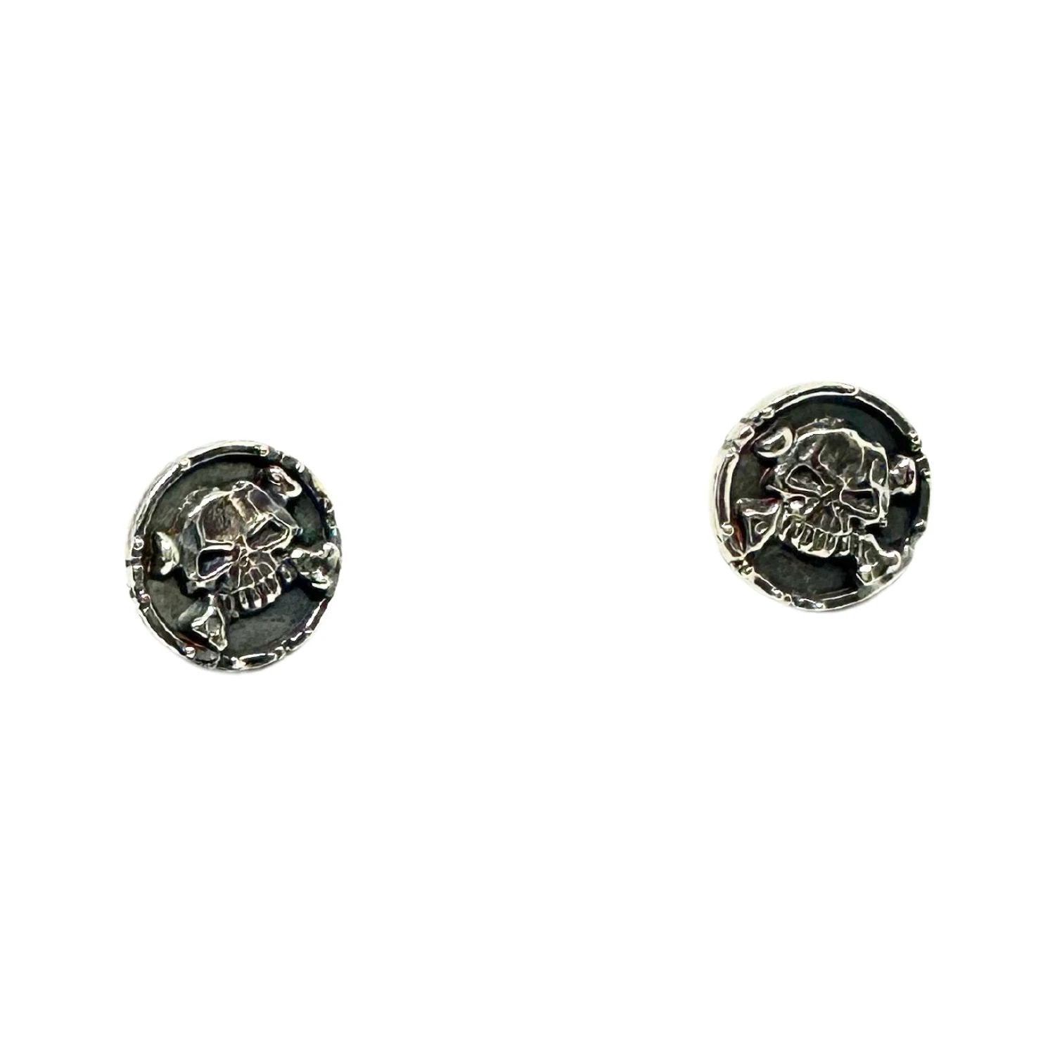 Skull Earrings - Handcrafted Sterling Silver Drop Earrings by Tg-Jewellery By Tamara Gervasio (medaglie-skull-bones-stud-earring-sterling-silver-925)