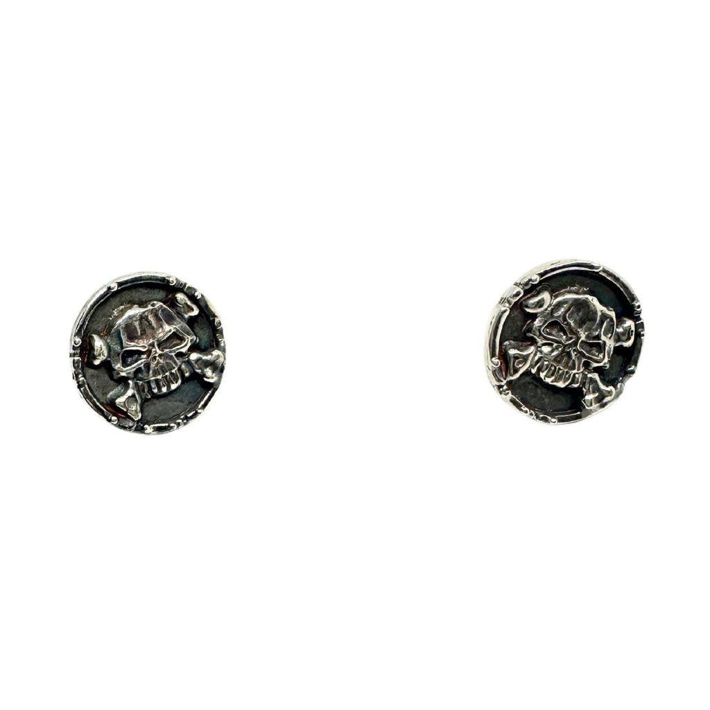 Skull Earrings - Handcrafted Sterling Silver Drop Earrings by Tg-Jewellery By Tamara Gervasio (medaglie-skull-bones-stud-earring-sterling-silver-925)