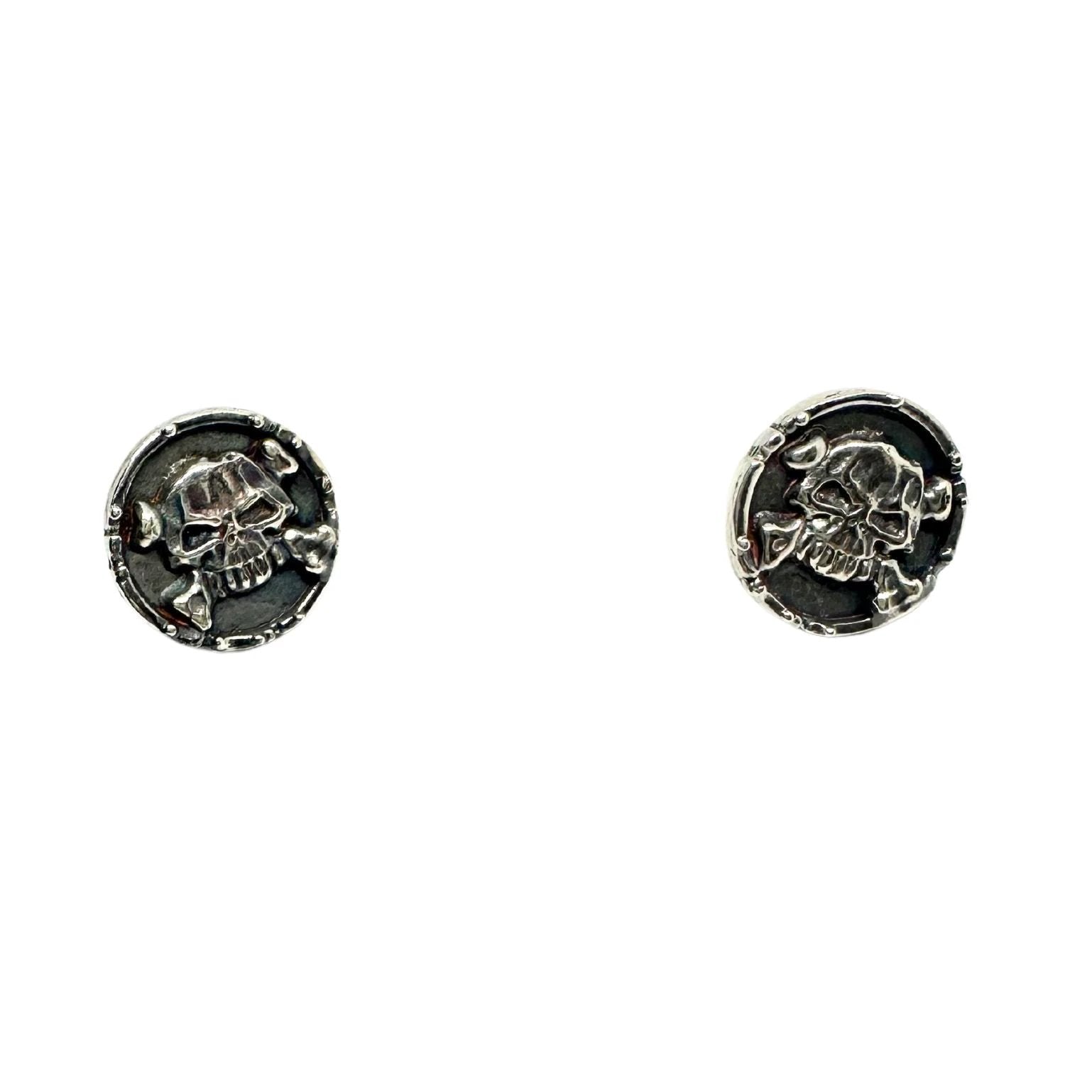 Skull Earrings - Handcrafted Sterling Silver Drop Earrings by Tg-Jewellery By Tamara Gervasio (medaglie-skull-bones-stud-earring-sterling-silver-925)