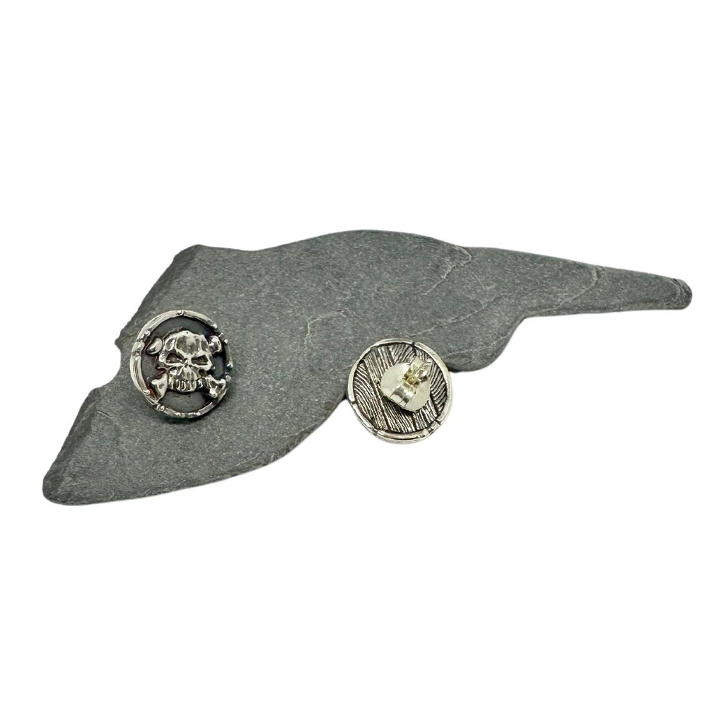Skull Earrings - Handcrafted Sterling Silver Drop Earrings by Tg-Jewellery By Tamara Gervasio (medaglie-skull-bones-stud-earring-sterling-silver-925)