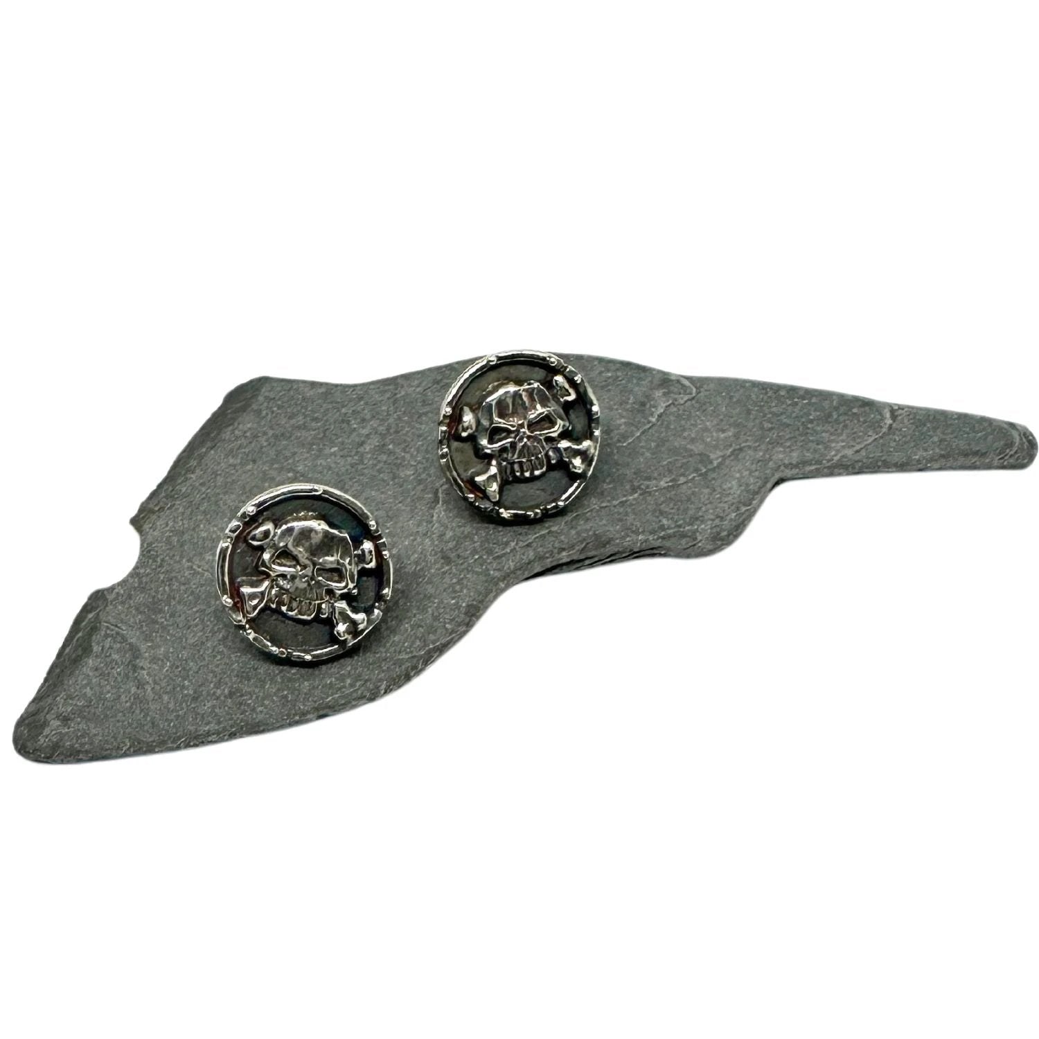 Skull Earrings - Handcrafted Sterling Silver Drop Earrings by Tg-Jewellery By Tamara Gervasio (medaglie-skull-bones-stud-earring-sterling-silver-925)