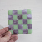 10cm Mint Green & Transparent Lavender with Amethyst/White Chequered Coaster - Bullseye Collection