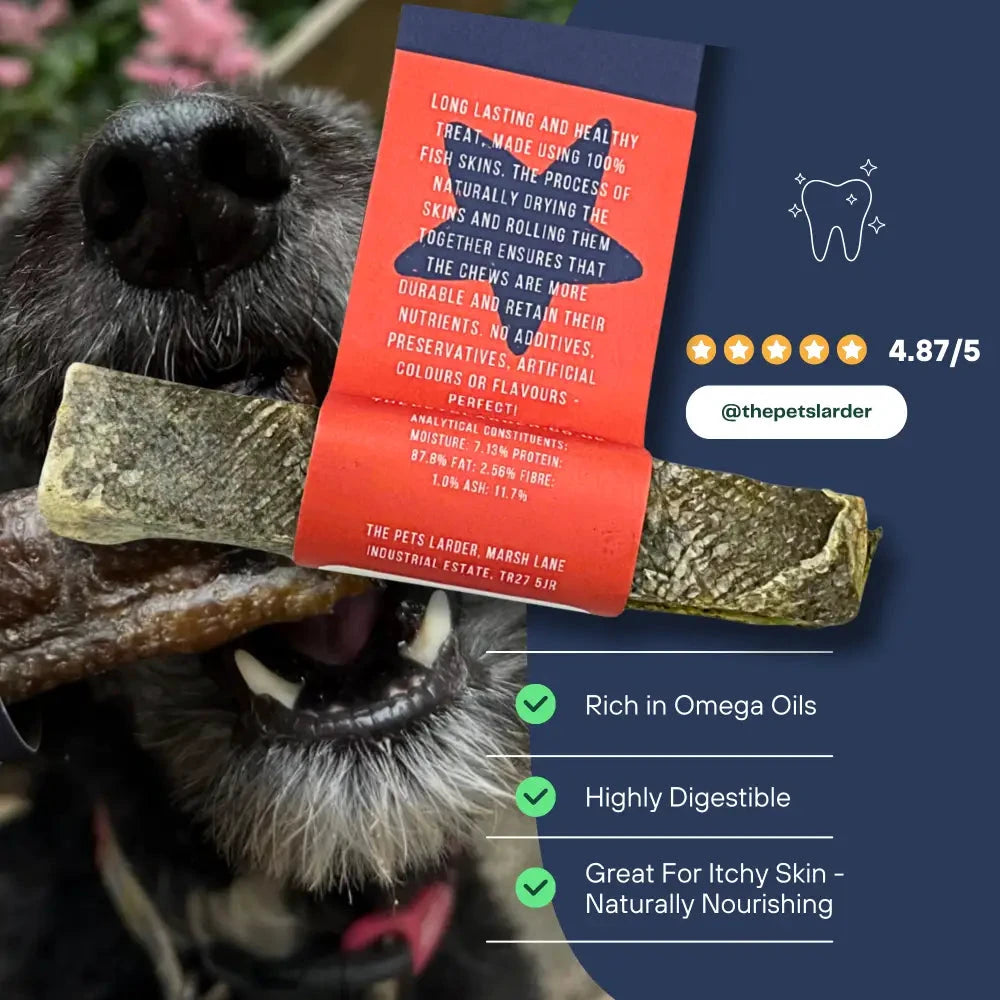 Natural Dog Chews - 100% Fish Skin Sticks from Cornwall by The Pets Larder (fish-stick-chew-for-dogs)