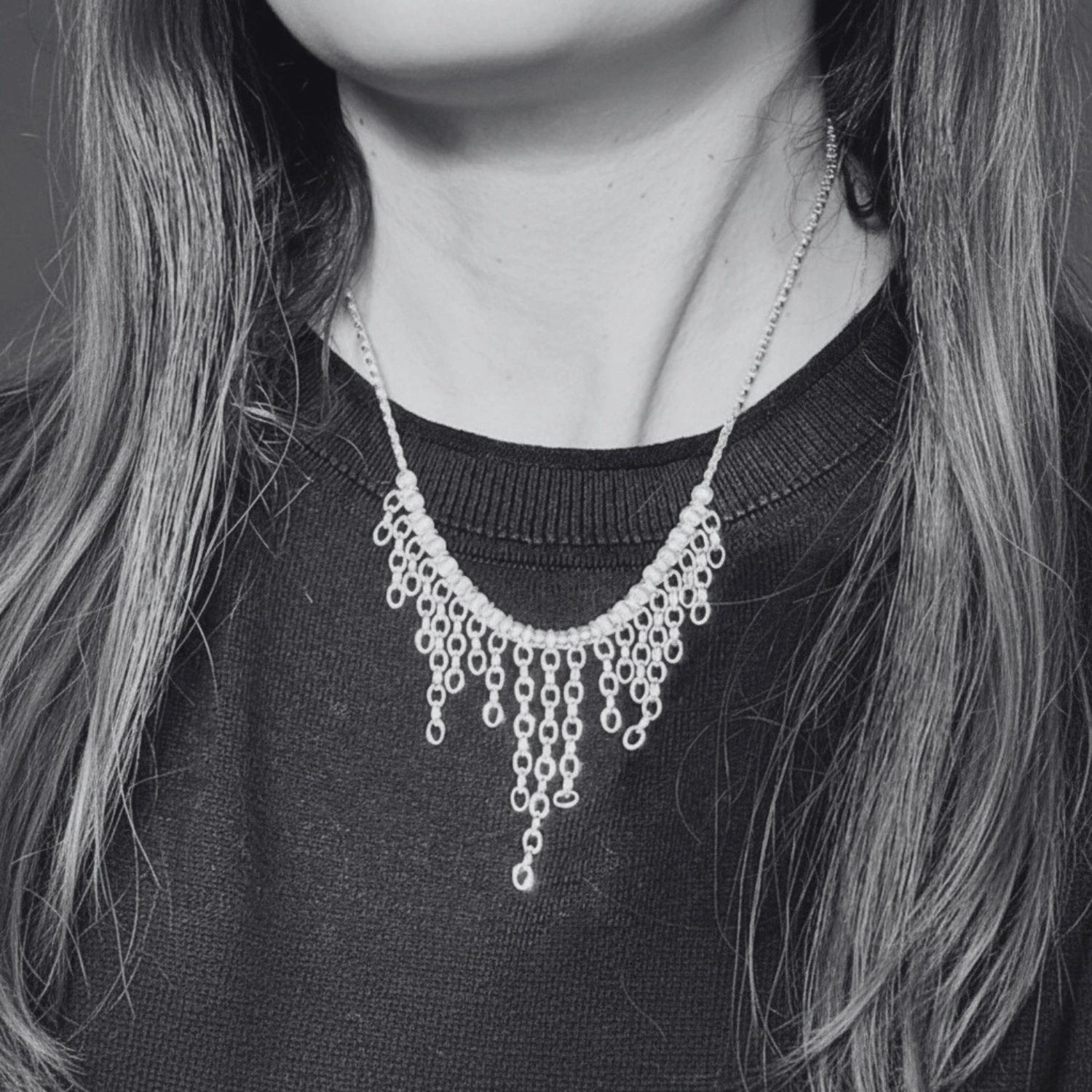 Sterling Silver Necklace – Handcrafted Rain Drop Design by Tg-Jewellery By Tamara Gervasio (rain-drop-necklace-recycle-sterling-silver-925-handmade)