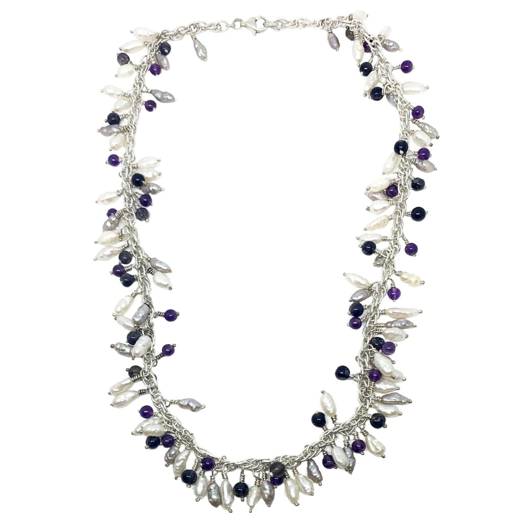 Freshwater Pearl Necklace - Handcrafted with Amethyst & Iolite by Tg-Jewellery By Tamara Gervasio (grappolo-necklace-freshwater-pearls-gemstones)