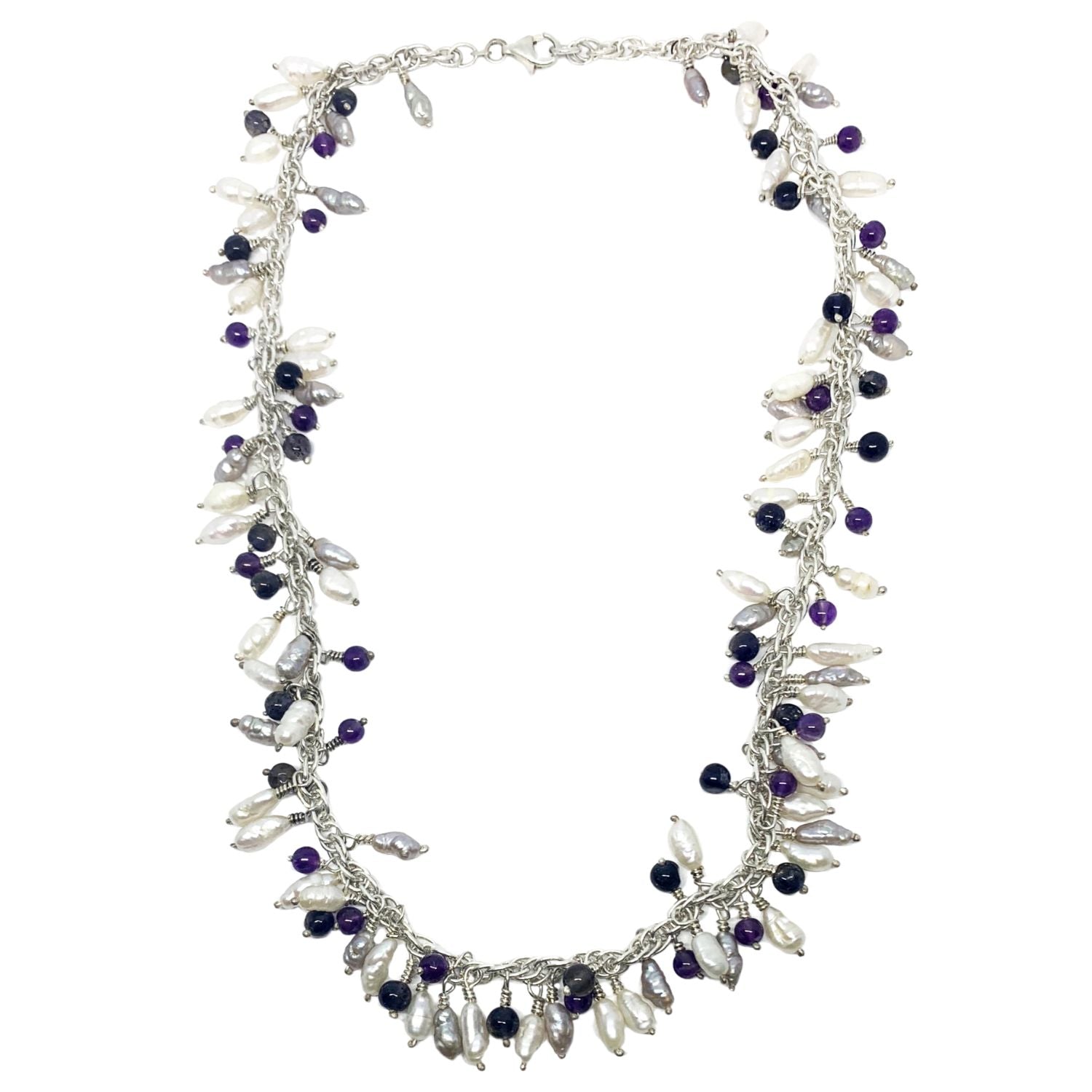 Freshwater Pearl Necklace - Handcrafted with Amethyst & Iolite by Tg-Jewellery By Tamara Gervasio (grappolo-necklace-freshwater-pearls-gemstones)