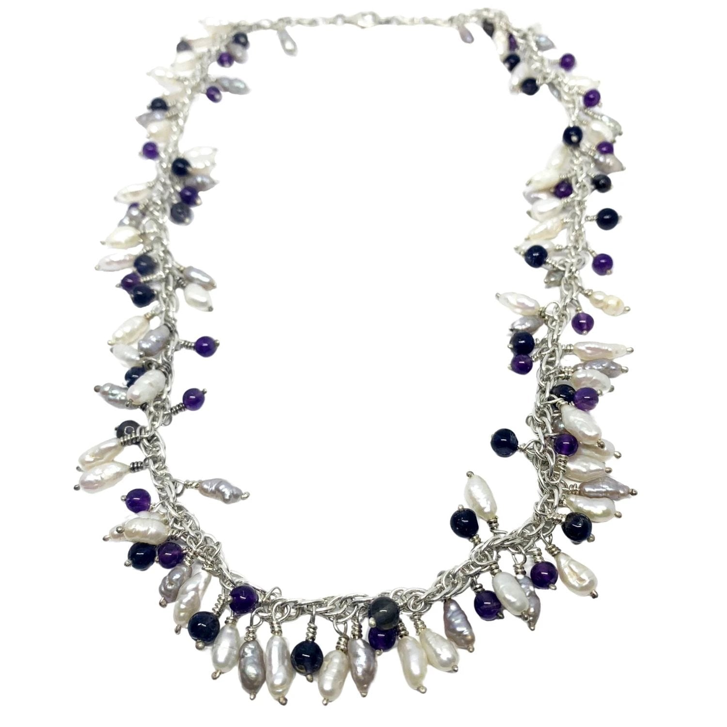 Freshwater Pearl Necklace - Handcrafted with Amethyst & Iolite by Tg-Jewellery By Tamara Gervasio (grappolo-necklace-freshwater-pearls-gemstones)