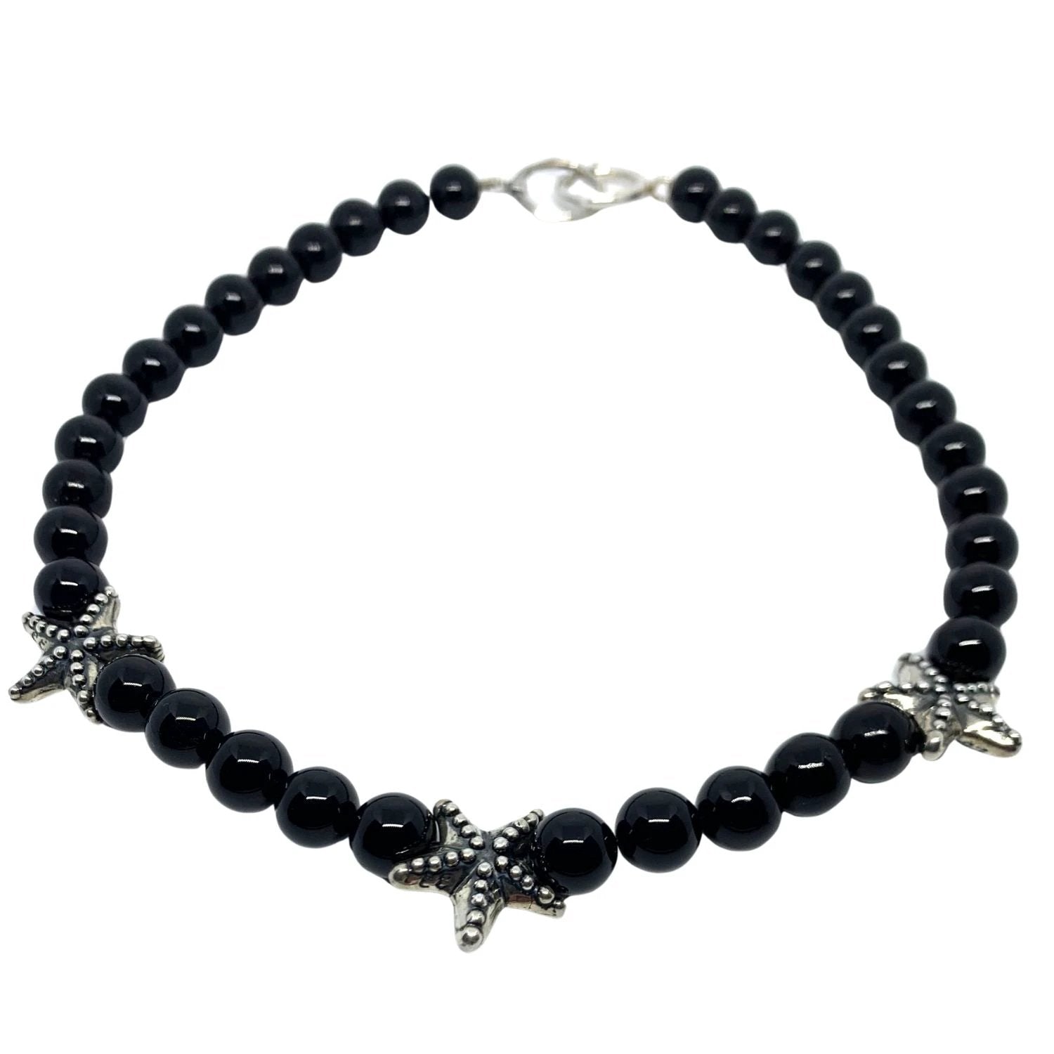 Onyx Necklace with Sterling Silver Starfish - Handmade Sea Jewellery by Tg-Jewellery By Tamara Gervasio (handmade-starfish-in-sterling-silver-necklace-with-onyx-beads)