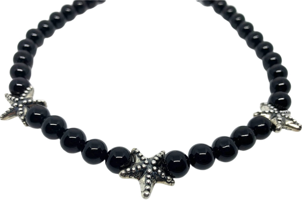 Onyx Necklace with Sterling Silver Starfish - Handmade Sea Jewellery by Tg-Jewellery By Tamara Gervasio (handmade-starfish-in-sterling-silver-necklace-with-onyx-beads)