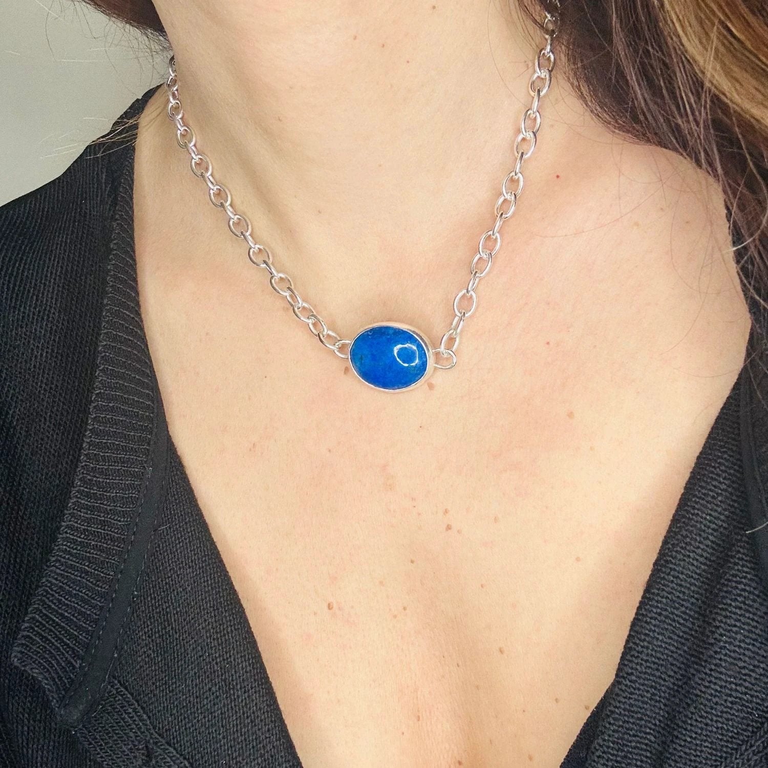 Lapis Lazuli Choker – Handmade Sterling Silver Statement Necklace
