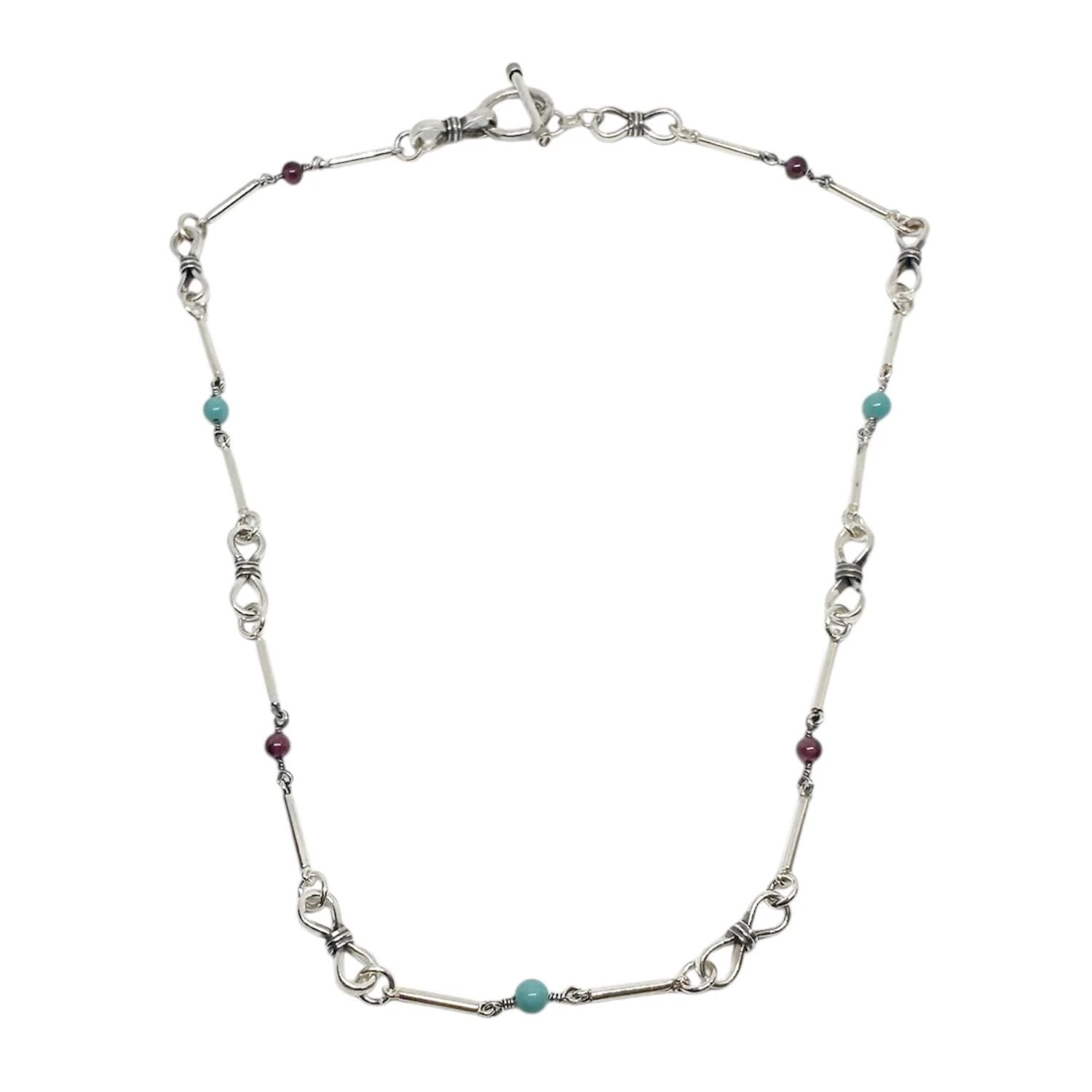 Sterling Silver Necklace – Handcrafted with Garnet & Turquoise by Tg-Jewellery By Tamara Gervasio (sterling-silver-necklace-with-garnet-turquoise-beads-one-of-a-kind)