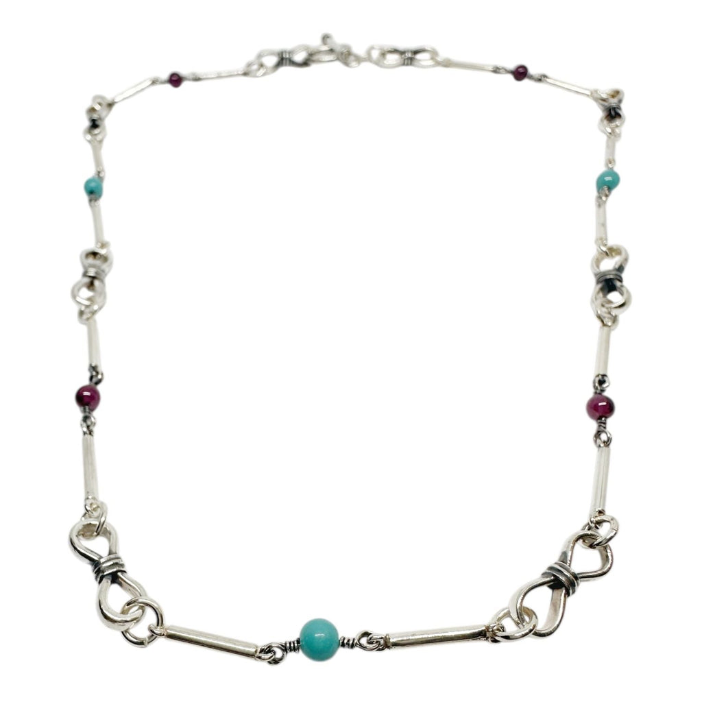 Sterling Silver Necklace – Handcrafted with Garnet & Turquoise by Tg-Jewellery By Tamara Gervasio (sterling-silver-necklace-with-garnet-turquoise-beads-one-of-a-kind)