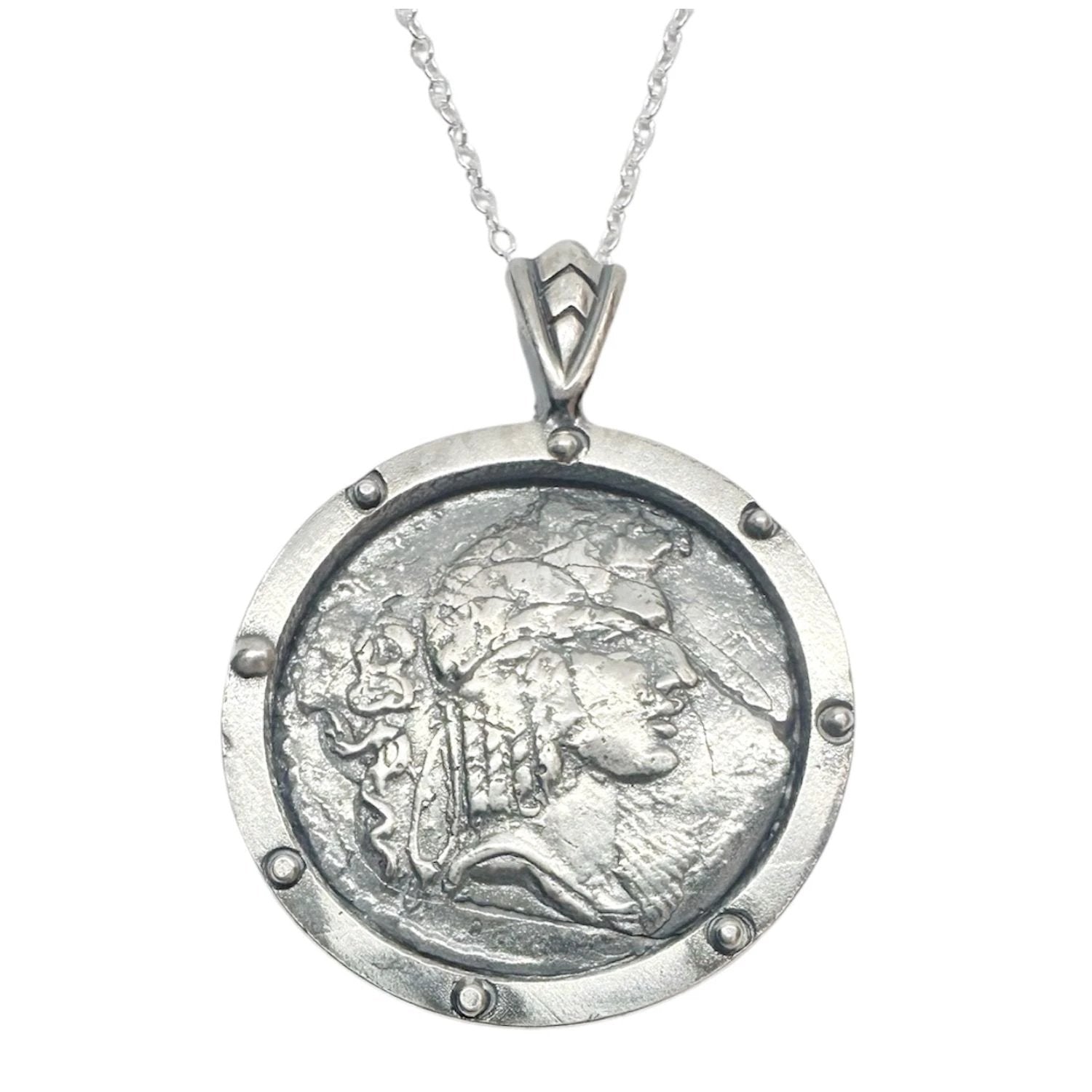 Sterling Silver Coin Pendant – Hand-Carved Classical Design by Tg-Jewellery By Tamara Gervasio (ancient-coin-pendant-necklace-hand-carved-sterling-silver)
