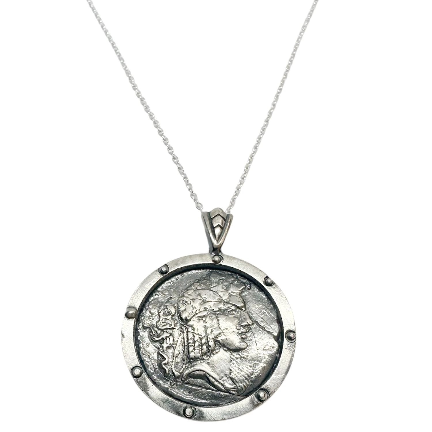 Sterling Silver Coin Pendant – Hand-Carved Classical Design by Tg-Jewellery By Tamara Gervasio (ancient-coin-pendant-necklace-hand-carved-sterling-silver)