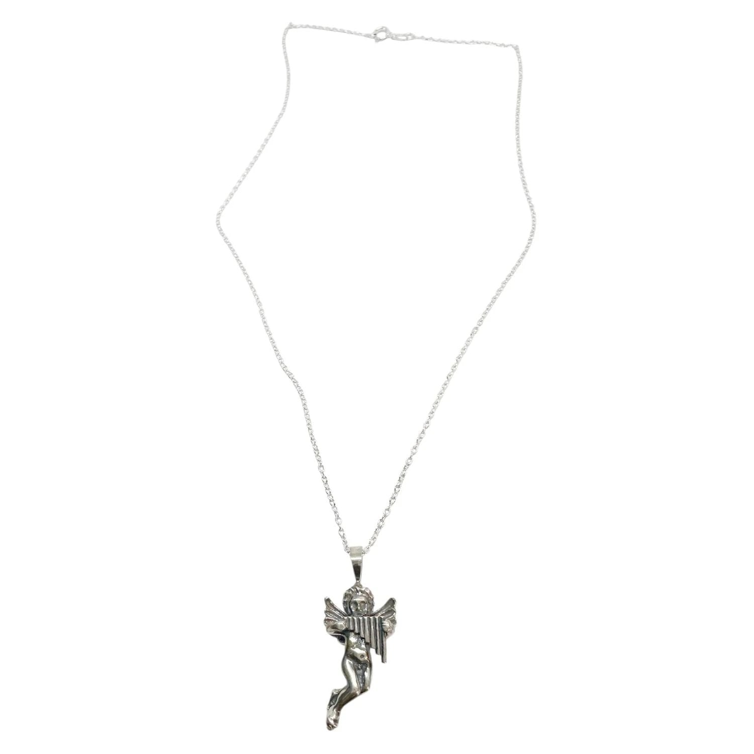 Sterling Silver Necklace – Handcrafted Cherub with Panflute Pendant by Tg-Jewellery By Tamara Gervasio (cherub-panflute-necklace-sterling-silver)