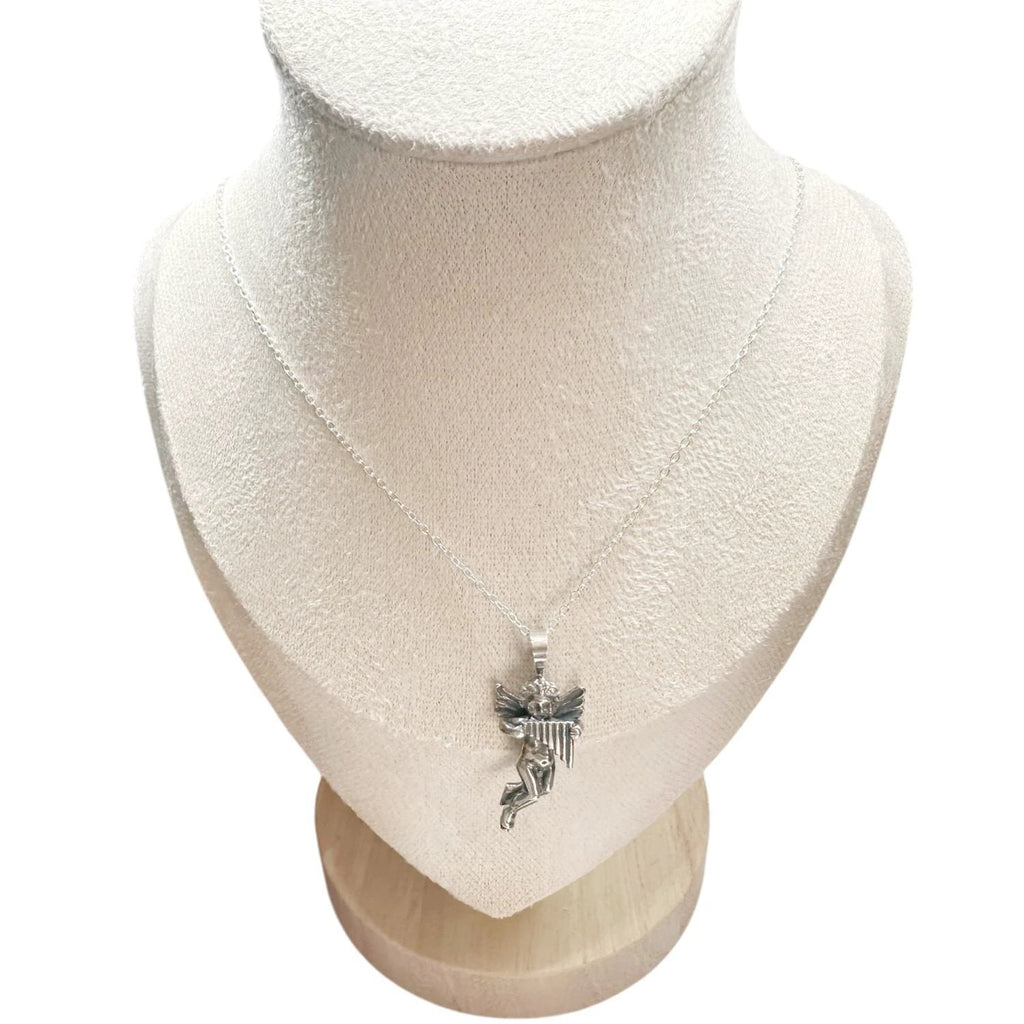 Sterling Silver Necklace – Handcrafted Cherub with Panflute Pendant by Tg-Jewellery By Tamara Gervasio (cherub-panflute-necklace-sterling-silver)