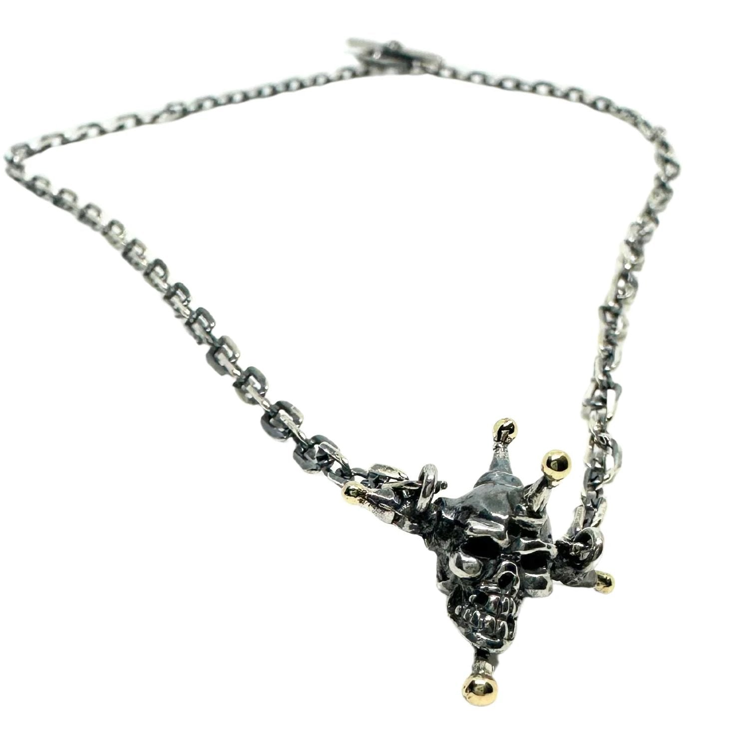 Skull Necklace - Handcrafted Sterling Silver Gothic Statement Piece by Tg-Jewellery By Tamara Gervasio (punk-skull-necklace-in-sterling-silver-925-brass-ball-47cm)