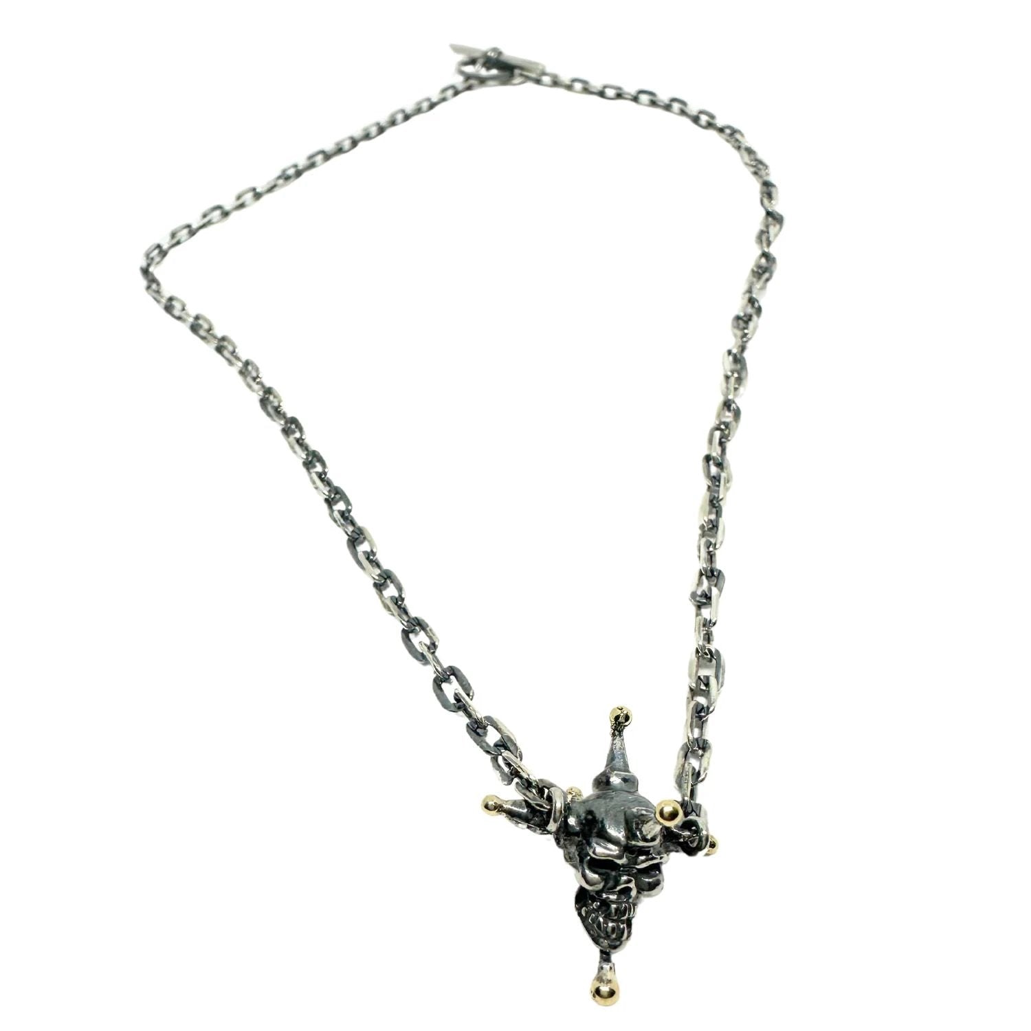 Skull Necklace - Handcrafted Sterling Silver Gothic Statement Piece by Tg-Jewellery By Tamara Gervasio (punk-skull-necklace-in-sterling-silver-925-brass-ball-47cm)