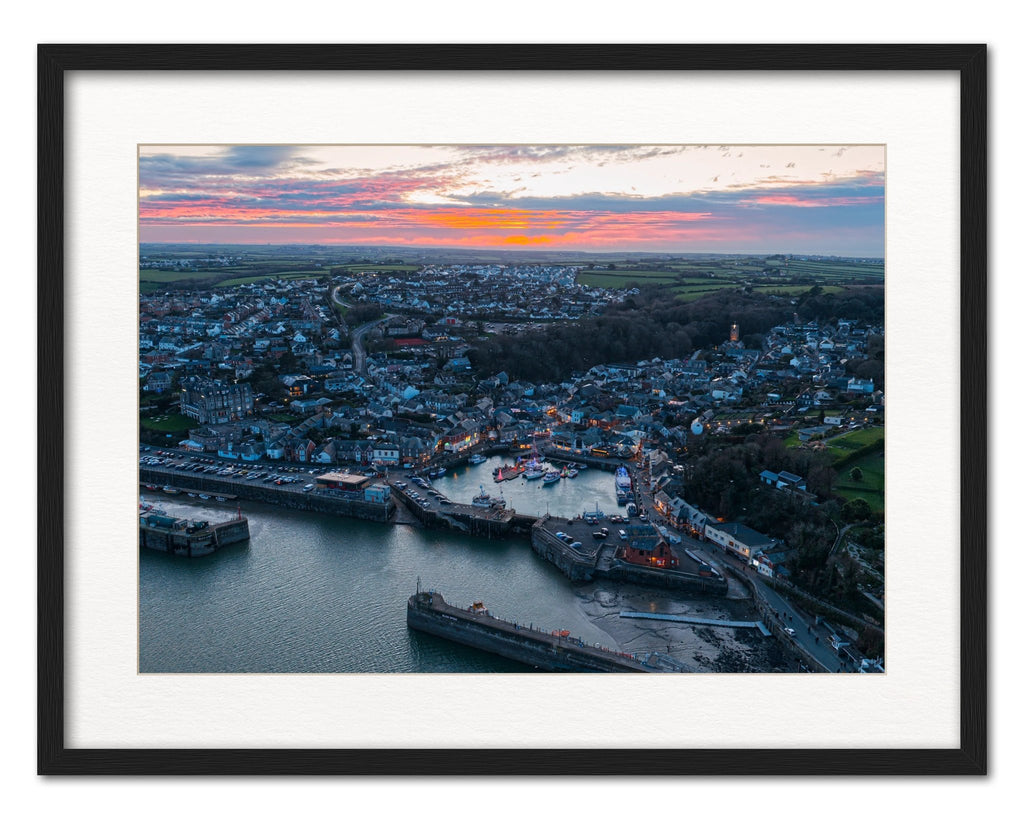 Padstow Print - Festive Harbour Dusk Giclee Art by Cornwall Prints (christmas-dusk-over-padstow-harbour)