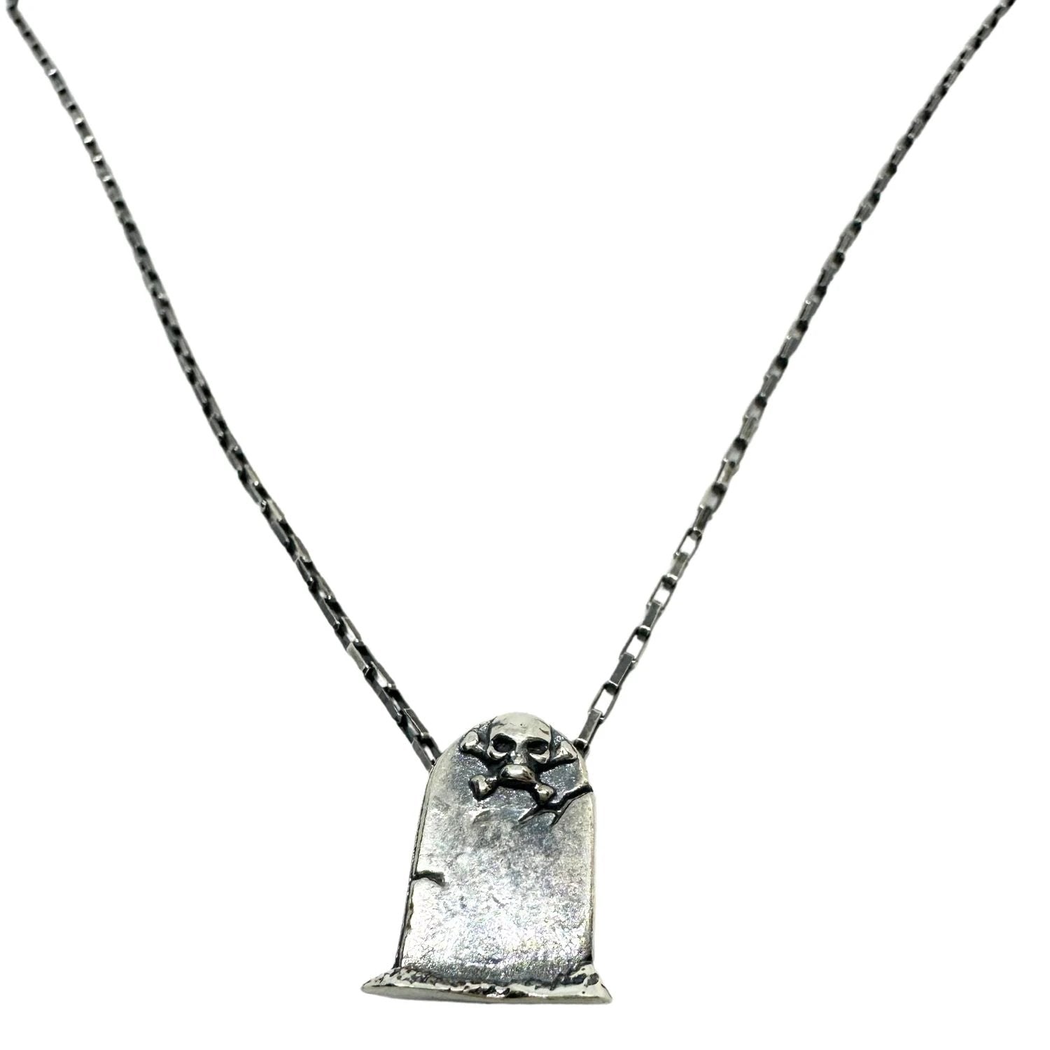 Men's Sterling Silver Necklace – Bold Skeleton Grave Design by Tg-Jewellery By Tamara Gervasio (men-s-skeleton-grave-rectangular-chain-necklace-silver)