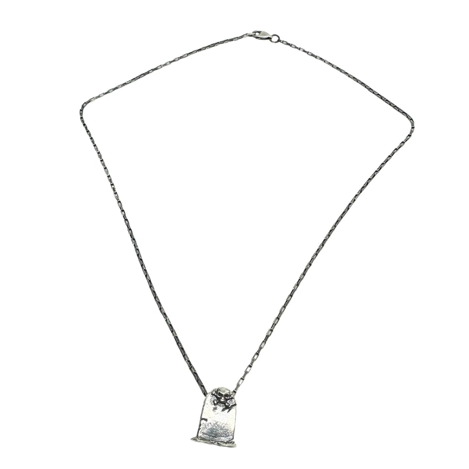 Men's Sterling Silver Necklace – Bold Skeleton Grave Design by Tg-Jewellery By Tamara Gervasio (men-s-skeleton-grave-rectangular-chain-necklace-silver)