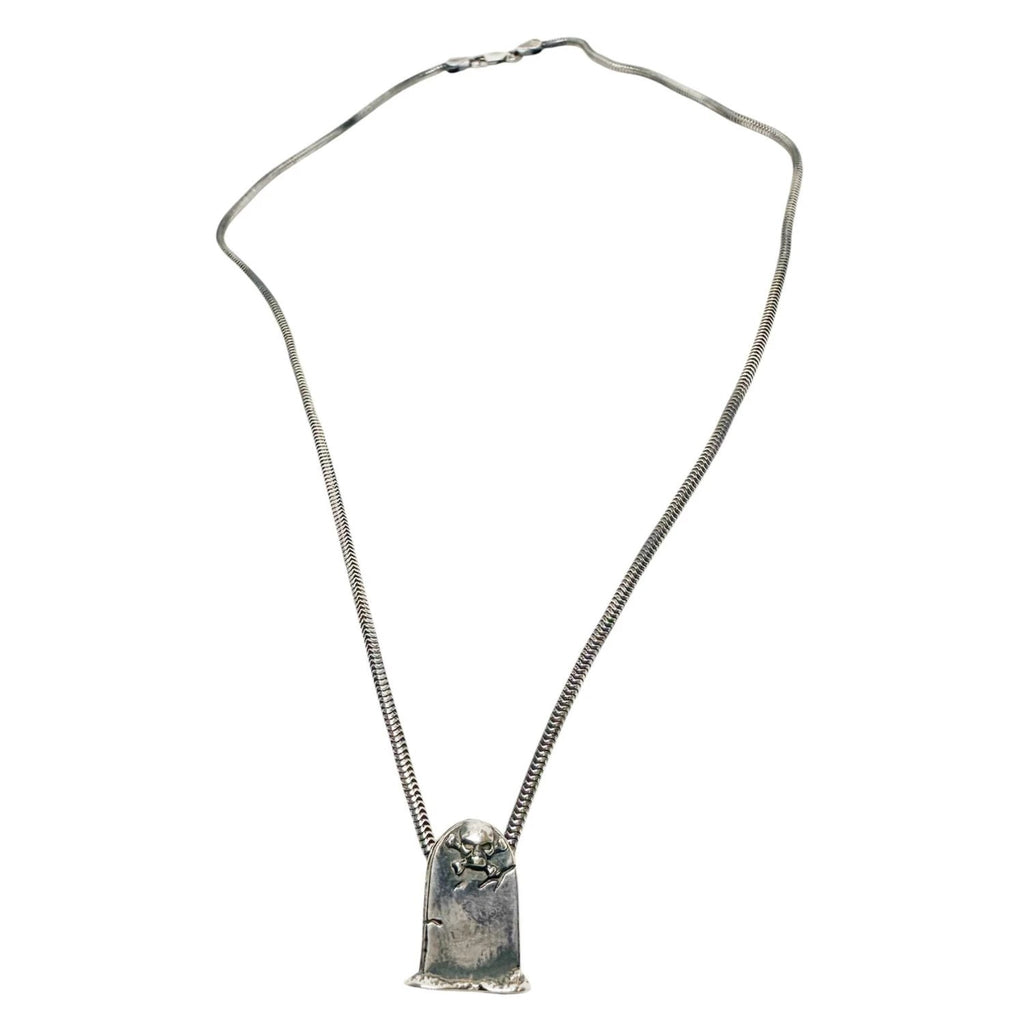 Sterling Silver Snake Chain Necklace – Gothic Skeleton Pendant by Tg-Jewellery By Tamara Gervasio (skeleton-grave-snake-chain-necklace)