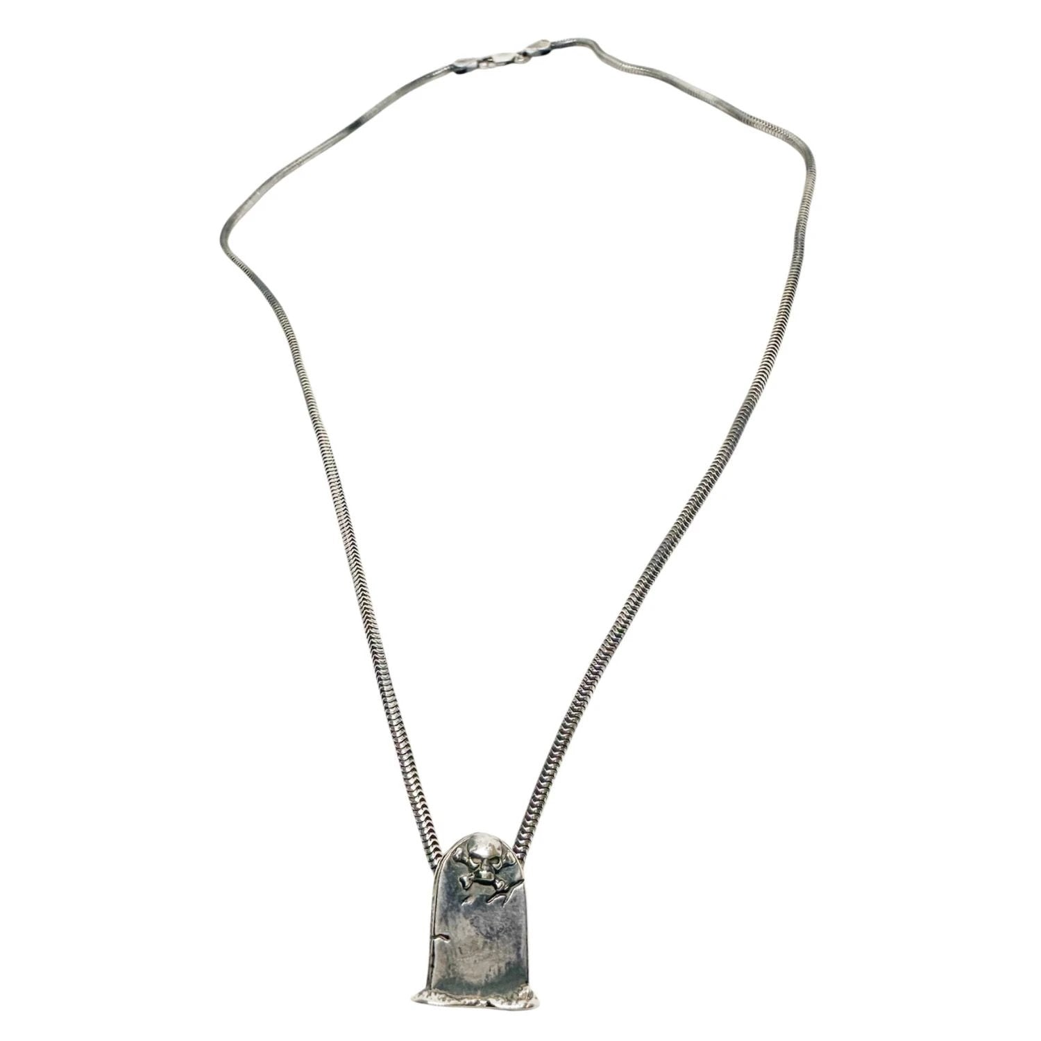 Sterling Silver Snake Chain Necklace – Gothic Skeleton Pendant by Tg-Jewellery By Tamara Gervasio (skeleton-grave-snake-chain-necklace)