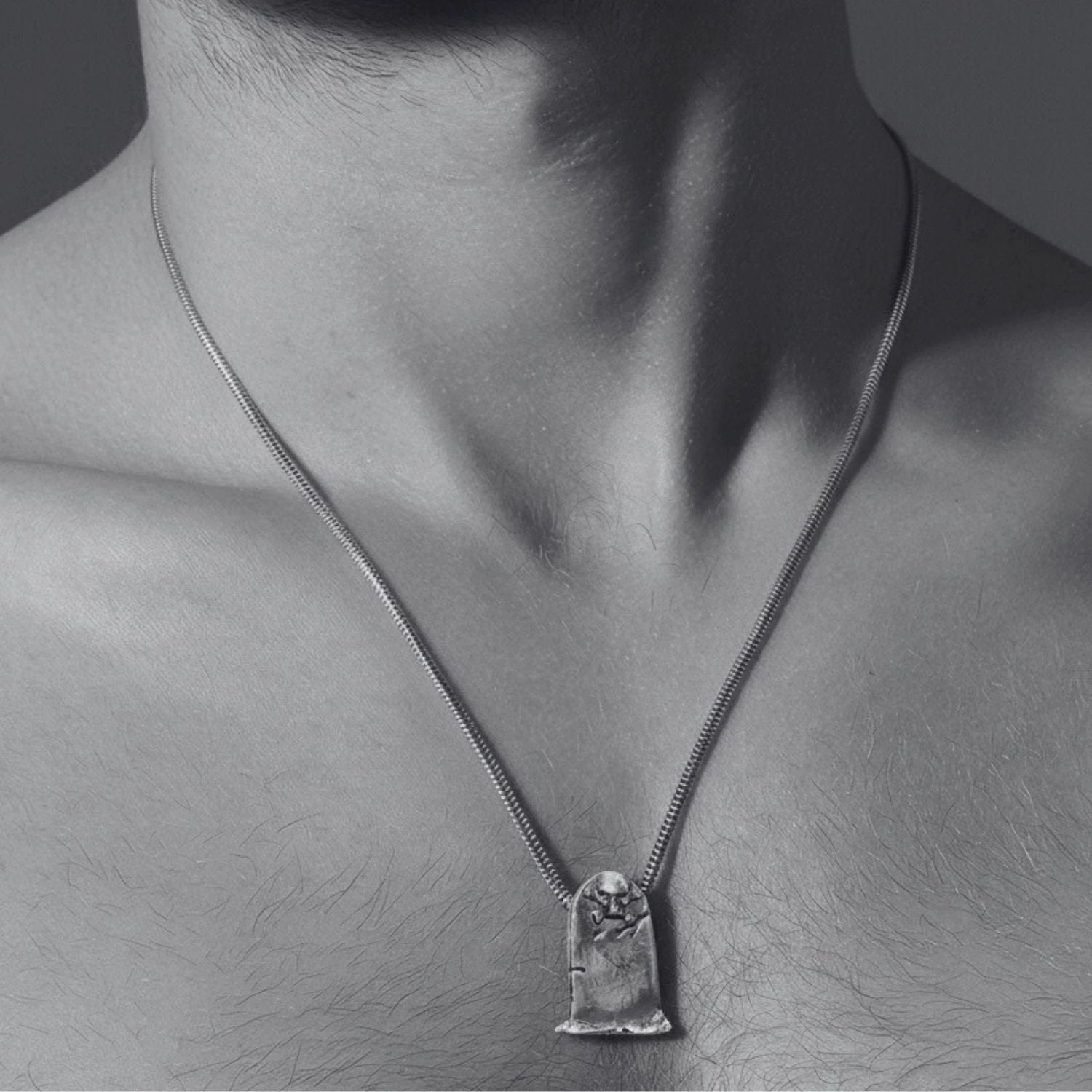 Sterling Silver Snake Chain Necklace – Gothic Skeleton Pendant by Tg-Jewellery By Tamara Gervasio (skeleton-grave-snake-chain-necklace)