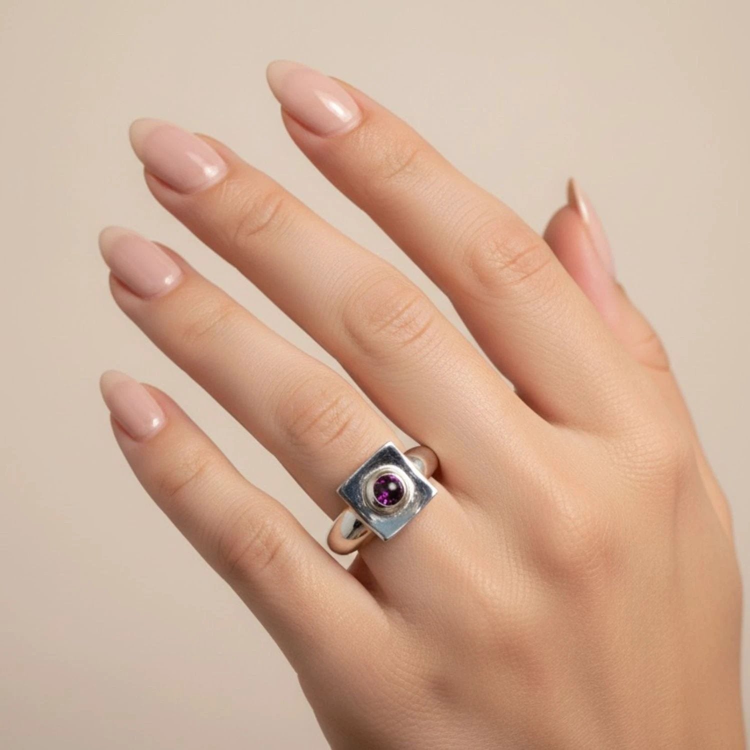 Handmade Sterling Silver Ring - The Cube with Gemstone Choice by Tg-Jewellery By Tamara Gervasio (the-cube-ring-handmade-ring-in-sterling-silver)