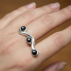 Snake Ring – Handcrafted Sterling Silver with Satin Onyx Beads by Tg-Jewellery By Tamara Gervasio (snake-ring-with-satin-onyx-beads-sterling-silver-925-one-of-a-kind)