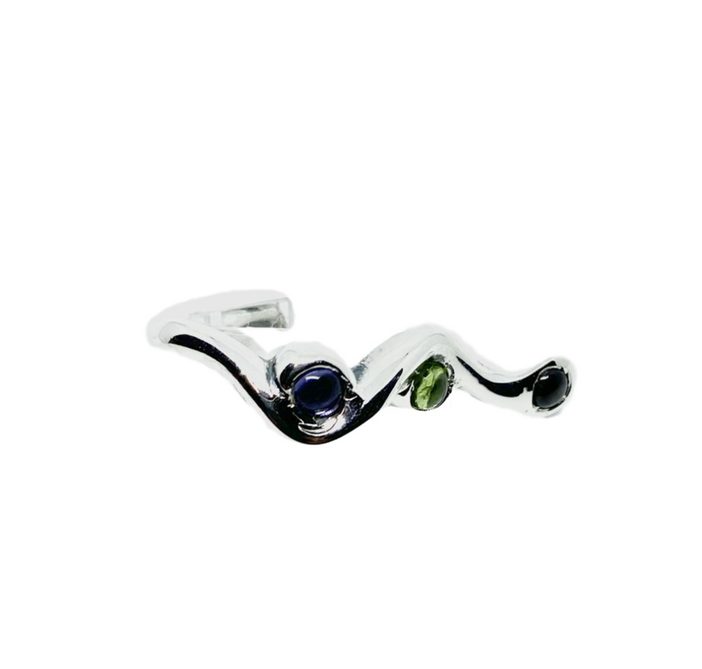 Snake Ring - Handcrafted Sterling Silver Statement Piece by Tg-Jewellery By Tamara Gervasio (snake-ring-sterling-silver-925-with-mixed-cabochon-gemstones)