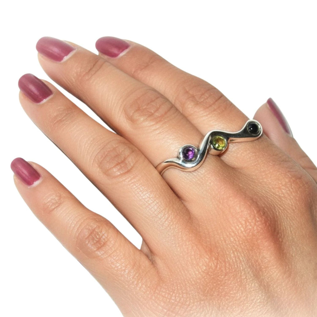 Snake Ring - Handcrafted Sterling Silver Statement Piece by Tg-Jewellery By Tamara Gervasio (snake-ring-sterling-silver-925-with-mixed-cabochon-gemstones)