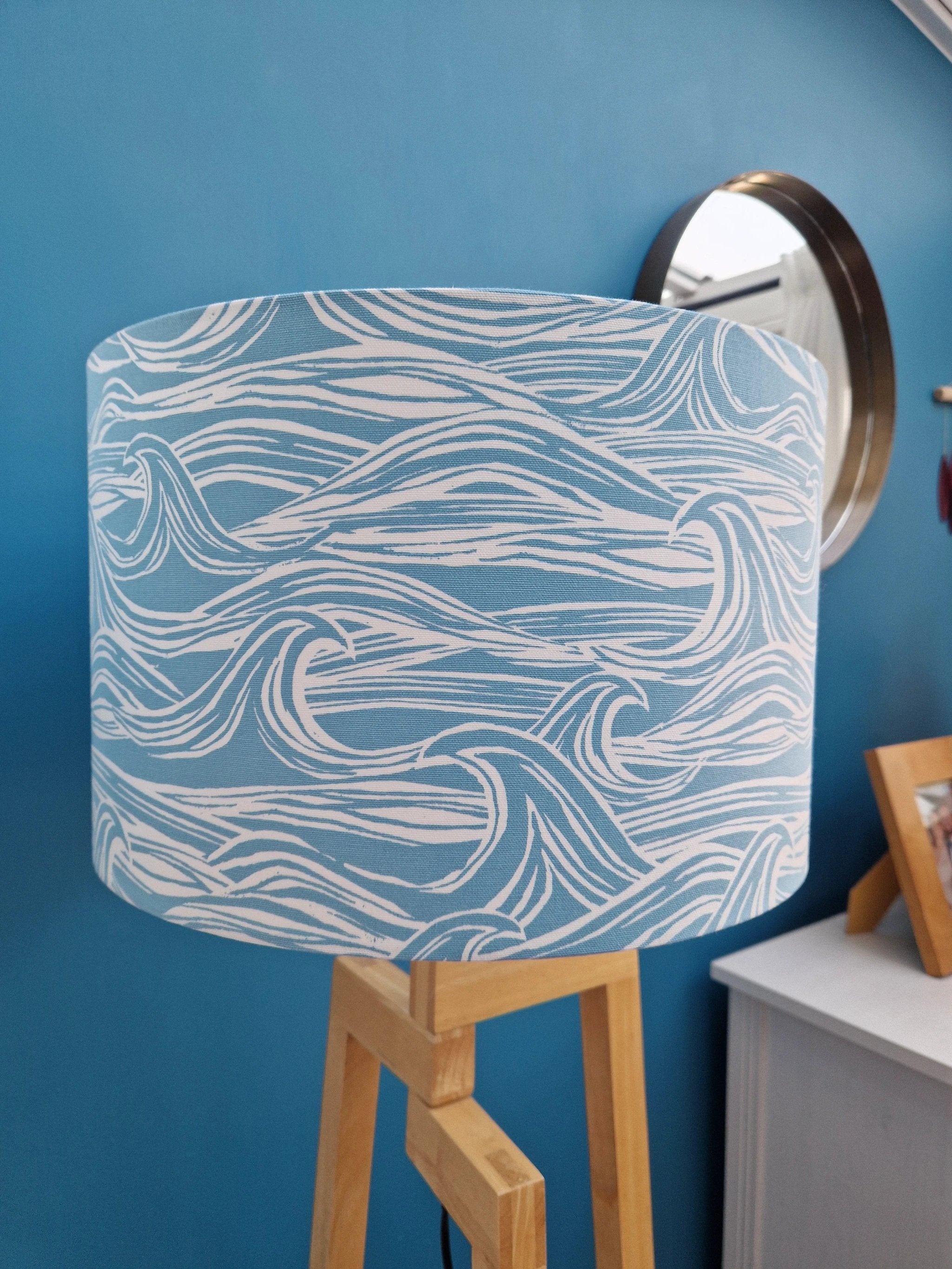 Coastal Lampshade – Handcrafted Wave Design, 40cm by Sailing Sea Shades (large-wave-lampshade)